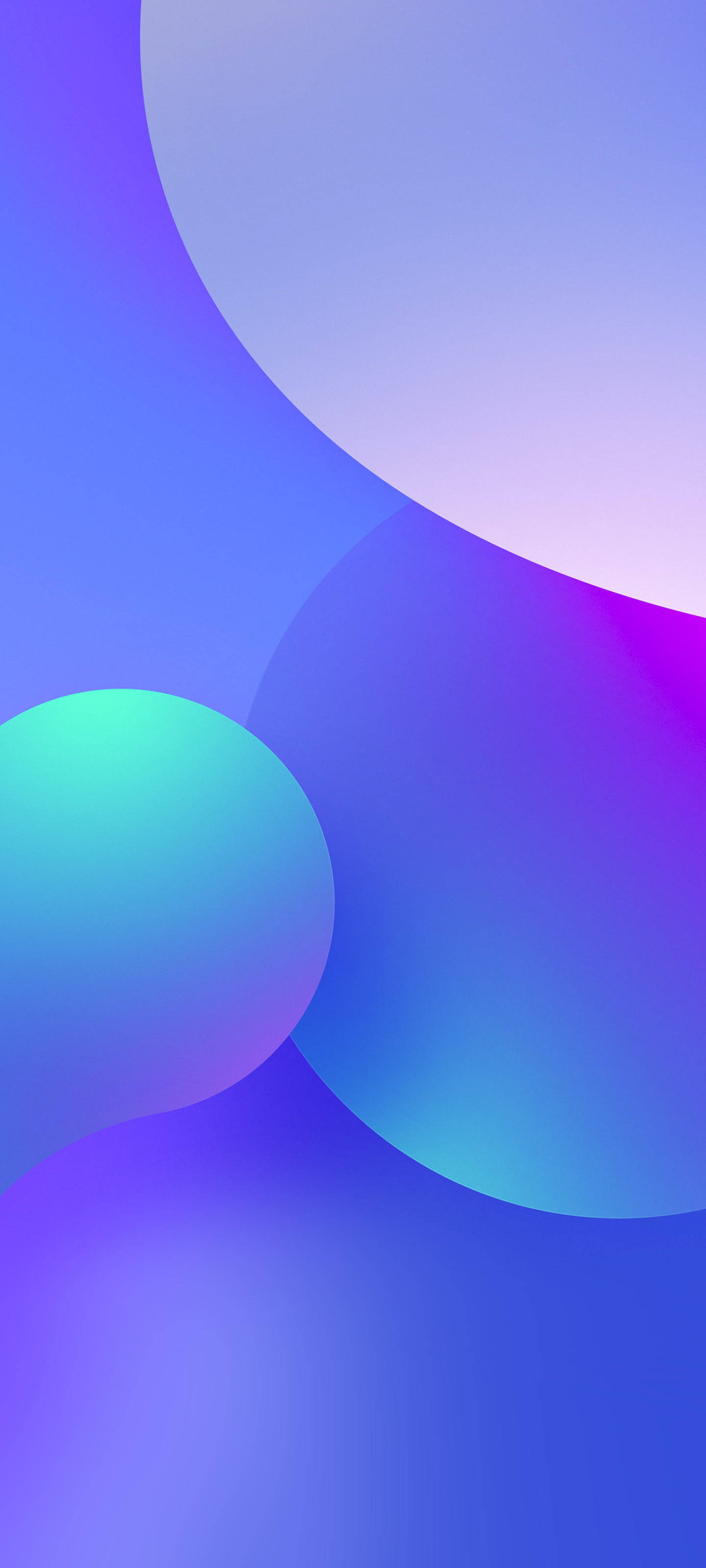 Gradient 桌布 壁紙 — 充滿活力的抽象桌布，在柔和背景上呈現紫色、藍色和藍綠色的流動漸變圓圈。