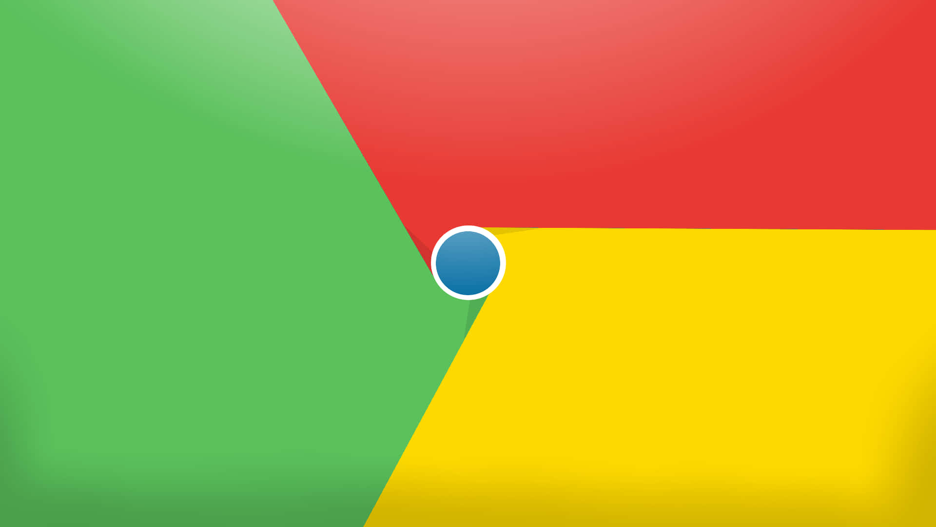 Chrome 桌布 壁紙 — 充滿活力的抽象桌布，大膽的綠色、紅色和黃色幾何區域被中央的藍色圓圈交錯。