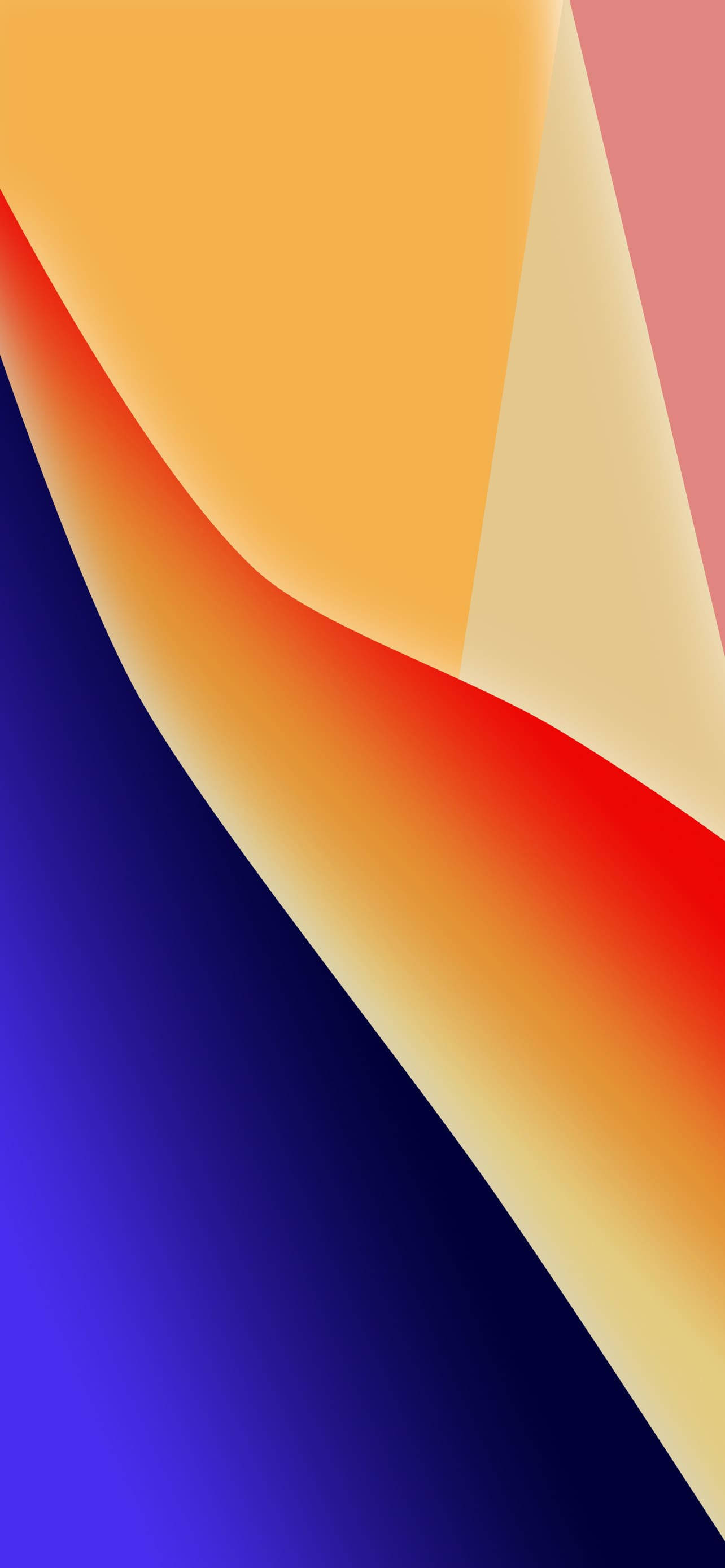 iOS 16 壁紙 桌布 壁紙 — 充滿活力的抽象桌布，帶有橙色、紅色、黃色和藍色的流動漸變，營造出動態的對角線形狀。