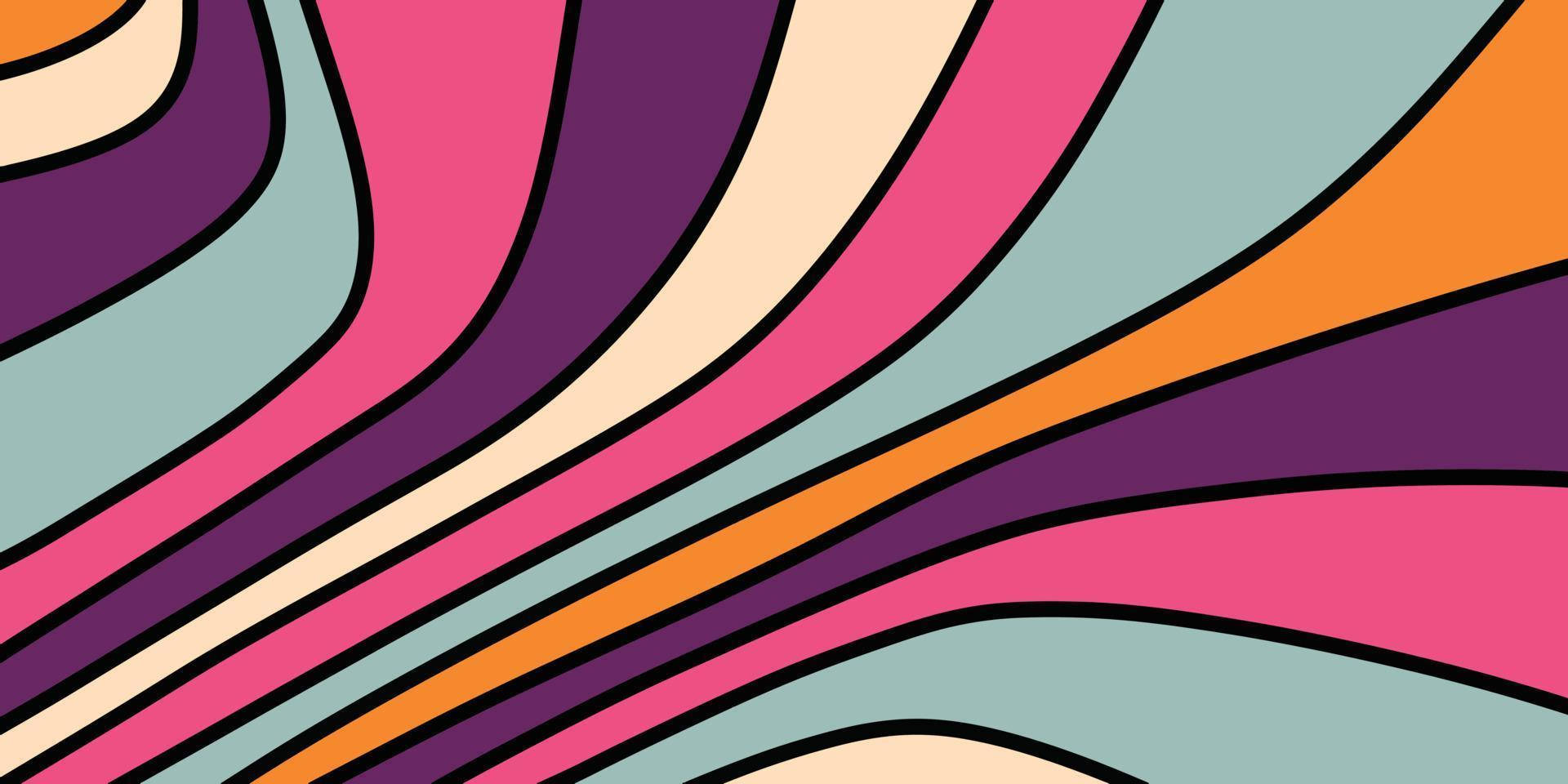Nonbinary 桌布 壁紙 — 充滿活力的抽象桌布，帶有粉紅色、紫色、藍綠色和橙色的粗曲線條紋，並以黑色勾勒輪廓。