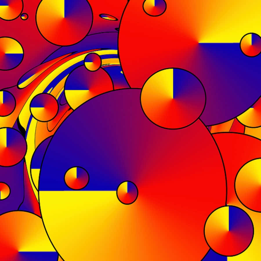 Postmodernism 桌布 壁紙 — 充滿活力的抽象桌布，帶有鮮明紅、黃、藍漸變色的重疊圓圈。