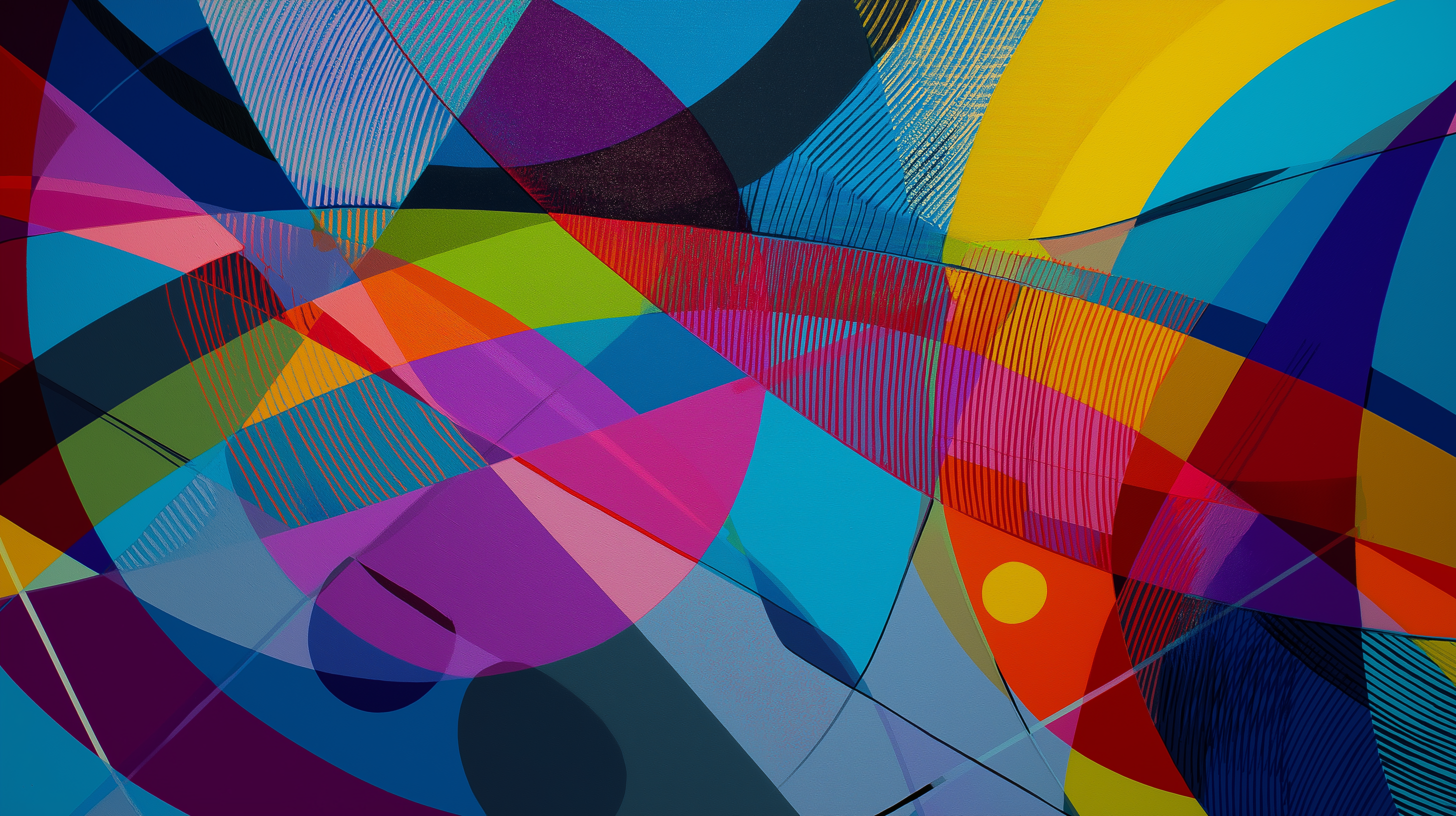 geometry 桌布 壁紙 — 充滿活力的抽象構圖，由大膽色彩和細膩線性紋理的重疊幾何形狀組成。