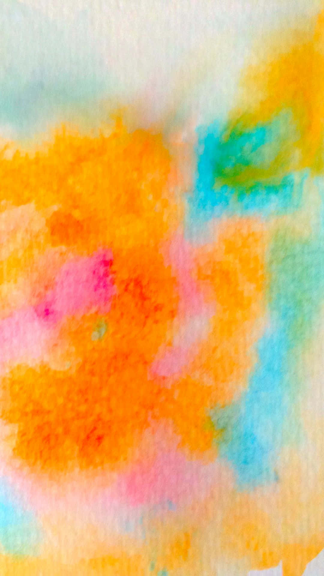 Orange And Blue 桌布 壁紙 — 充滿活力的抽象水彩洗滌，將橙色、粉紅色、藍綠色和黃色以柔軟的紋理筆觸融合在一起。