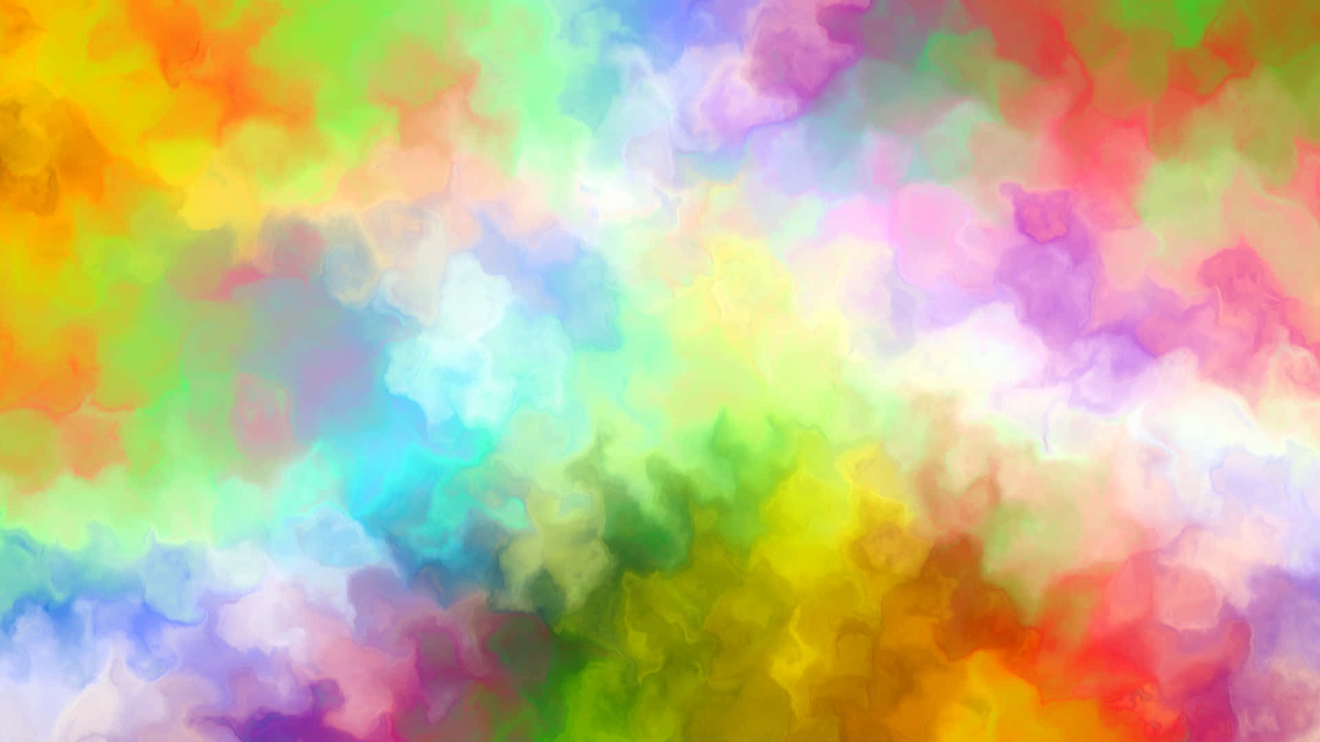 Abstract Colorful 桌布 壁紙 — 充滿活力的抽象水彩漩渦在畫布上混合彩虹色調，呈現柔軟的雲狀紋理。