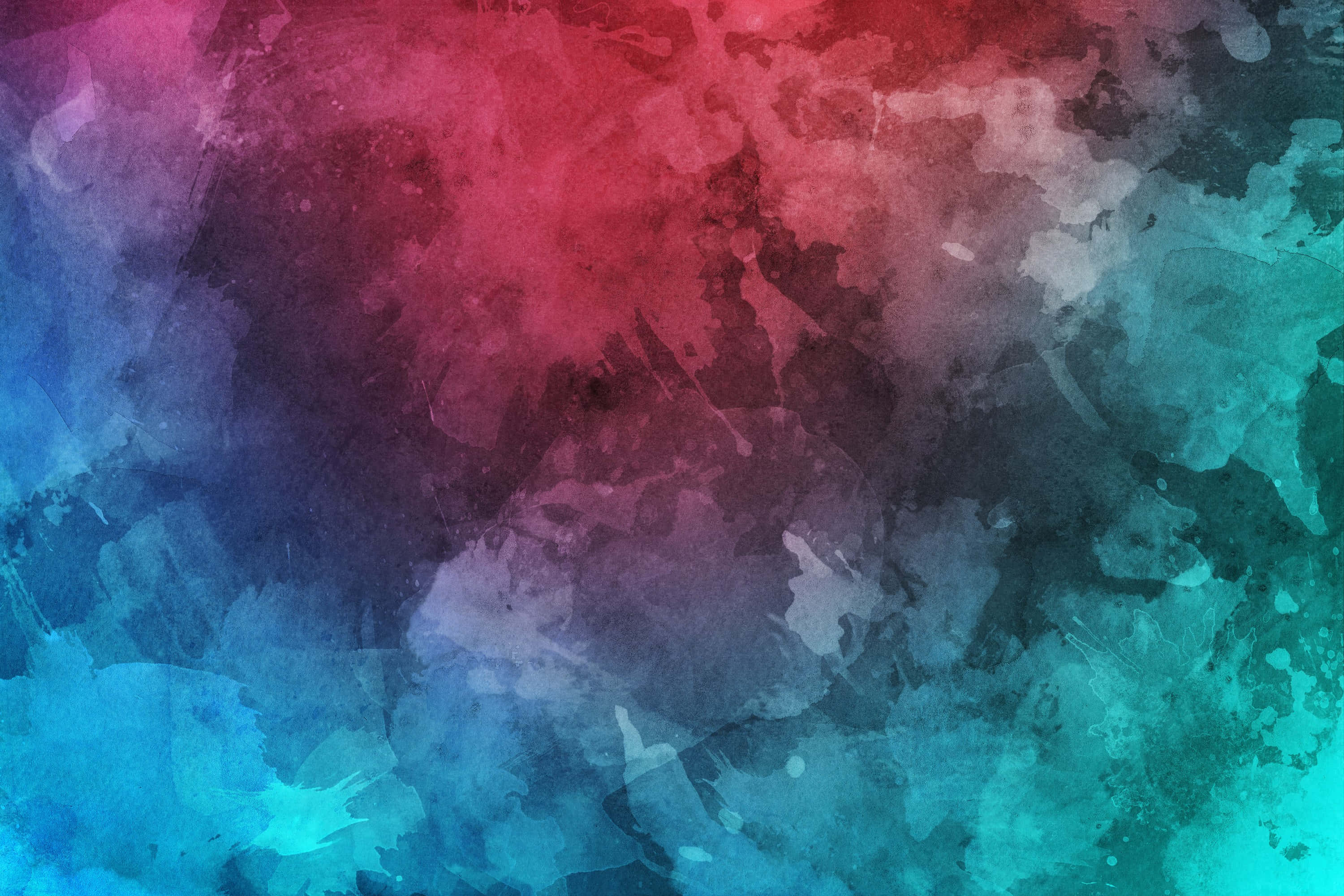 Cool Color 桌布 壁紙 — 充滿活力的抽象水彩漩渦將火紅與冷青色融合成動態、有紋理的漸變。