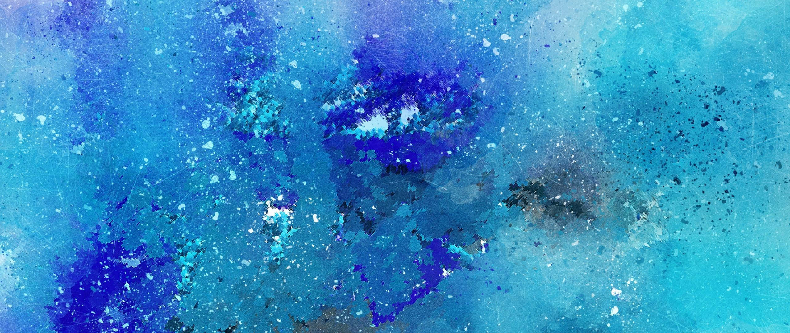 Blue Watercolor 桌布 壁紙 — 充滿活力的抽象水彩潑濺，採用電光藍和深紫色調，帶有紋理潑濺和柔和漸變。