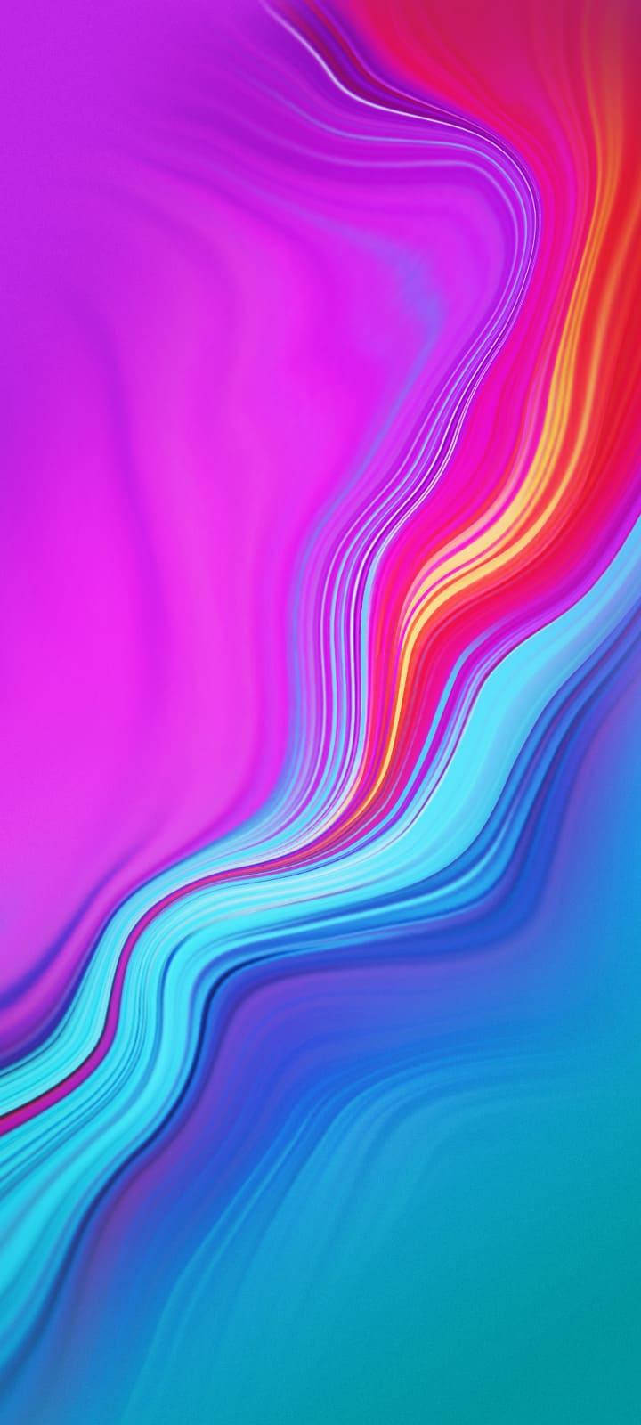 Colorful Galaxy 桌布 壁紙 — 充滿活力的抽象波浪，洋紅色粉紅和青色藍色以平滑漸變對角線流過螢幕。