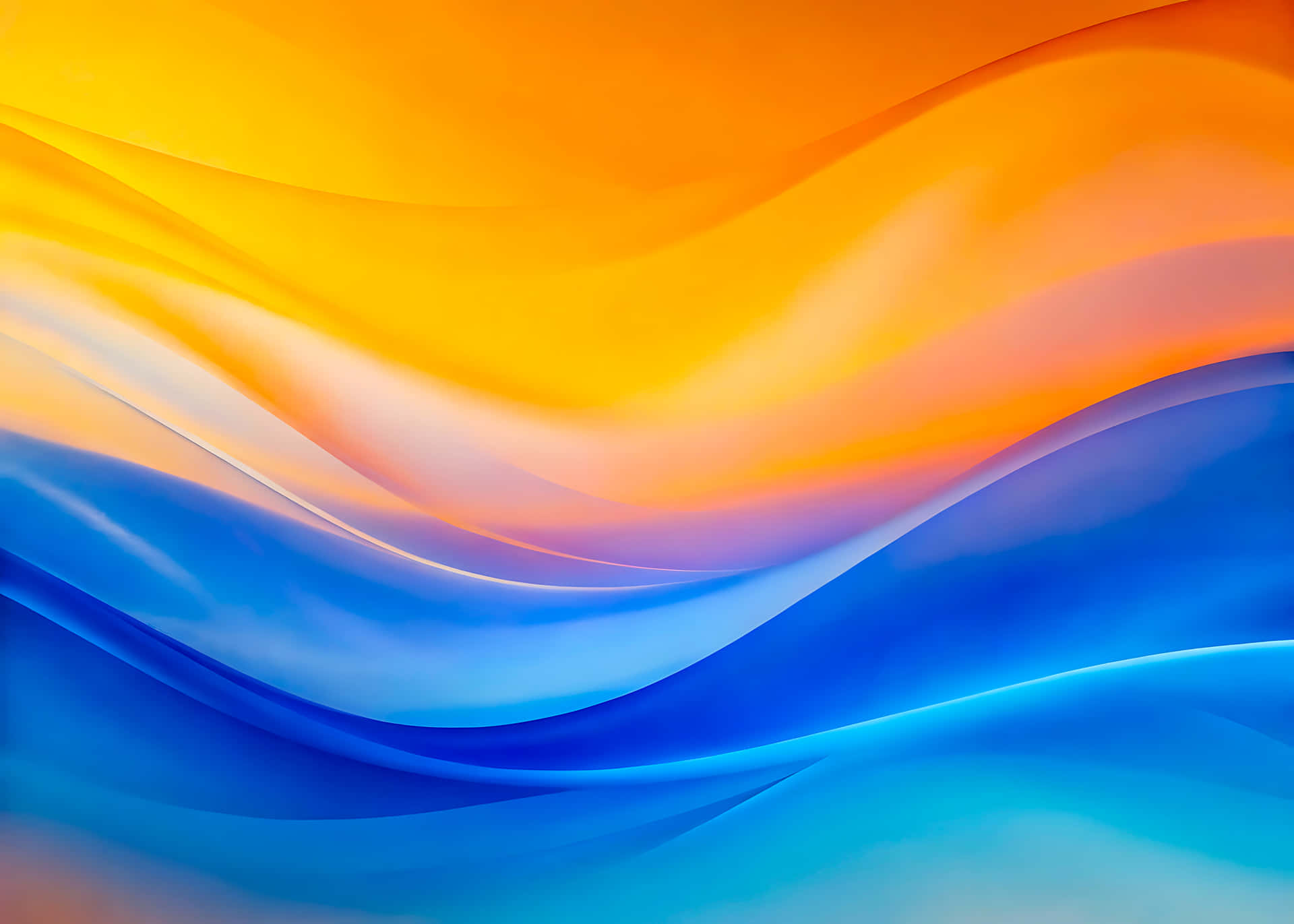 Bright colorful waves swirl across an abstract design with a rainbow light effect 壁紙 — 充滿活力的抽象波浪從溫暖的橙色流到涼爽的藍色，帶有柔和的漸變和流暢的曲線。