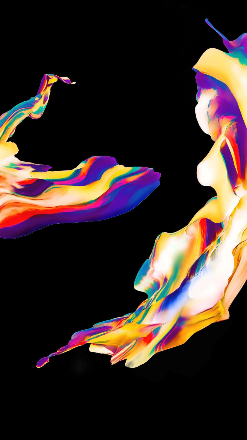 最佳 OLED 桌布 壁紙 — 充滿活力的抽象液體形態以彩虹色調在純黑背景上動態流動。