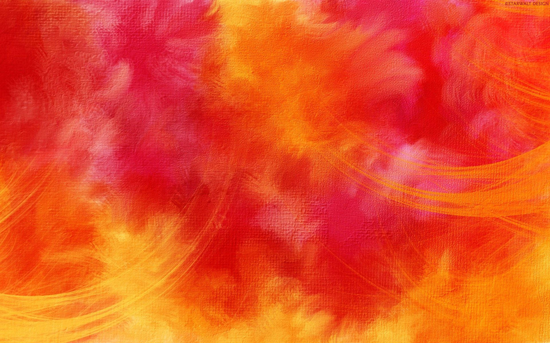 紅色動圖 桌布 壁紙 — 充滿活力的抽象漩渦，火紅橙和粉紅色顏料在紋理畫布上以動態筆觸融合。