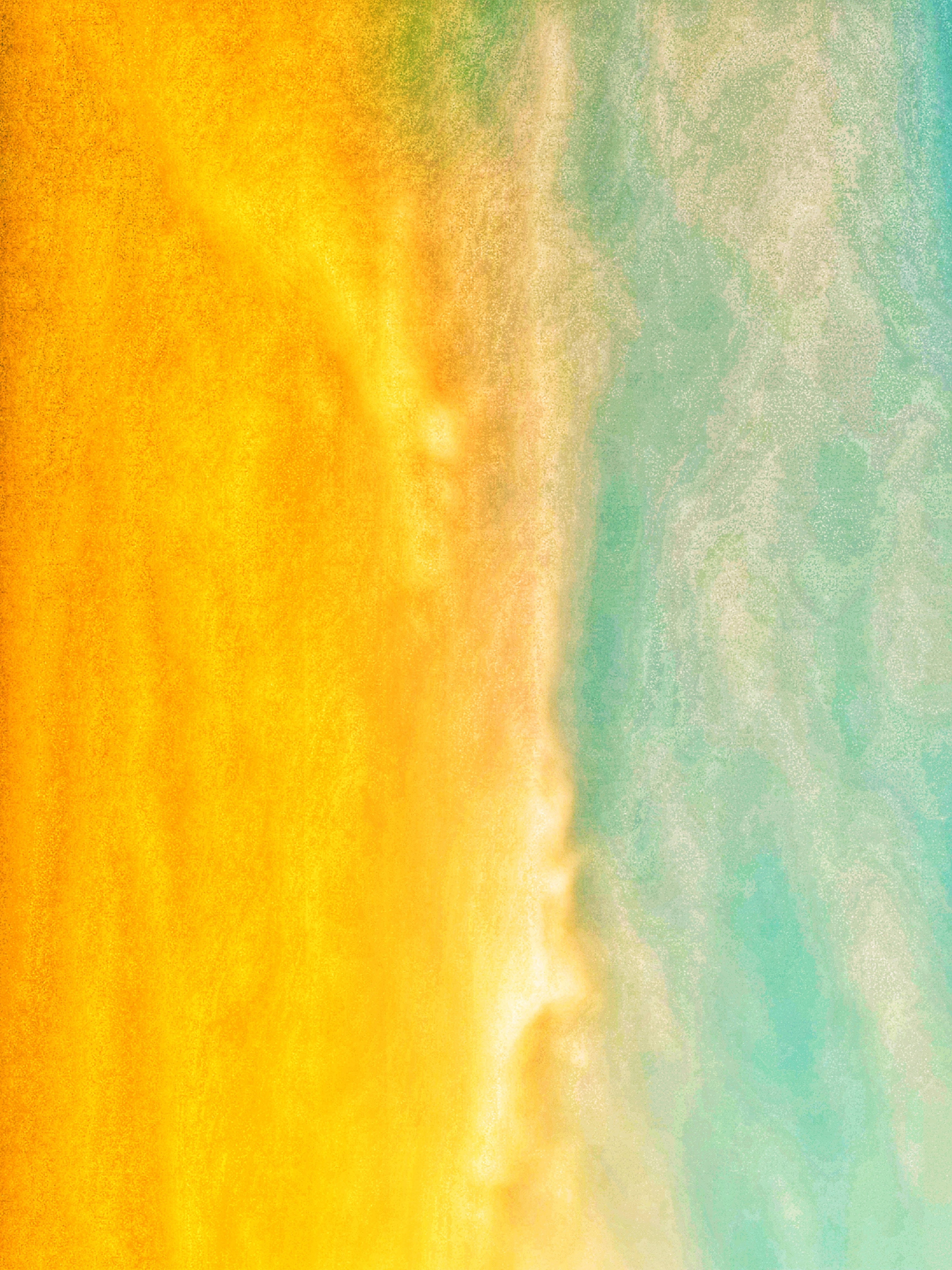 Watercolor 桌布 壁紙 — 充滿活力的抽象漸層，由溫暖的黃色和冷色調的藍綠色融合成柔和輕盈的紋理。
