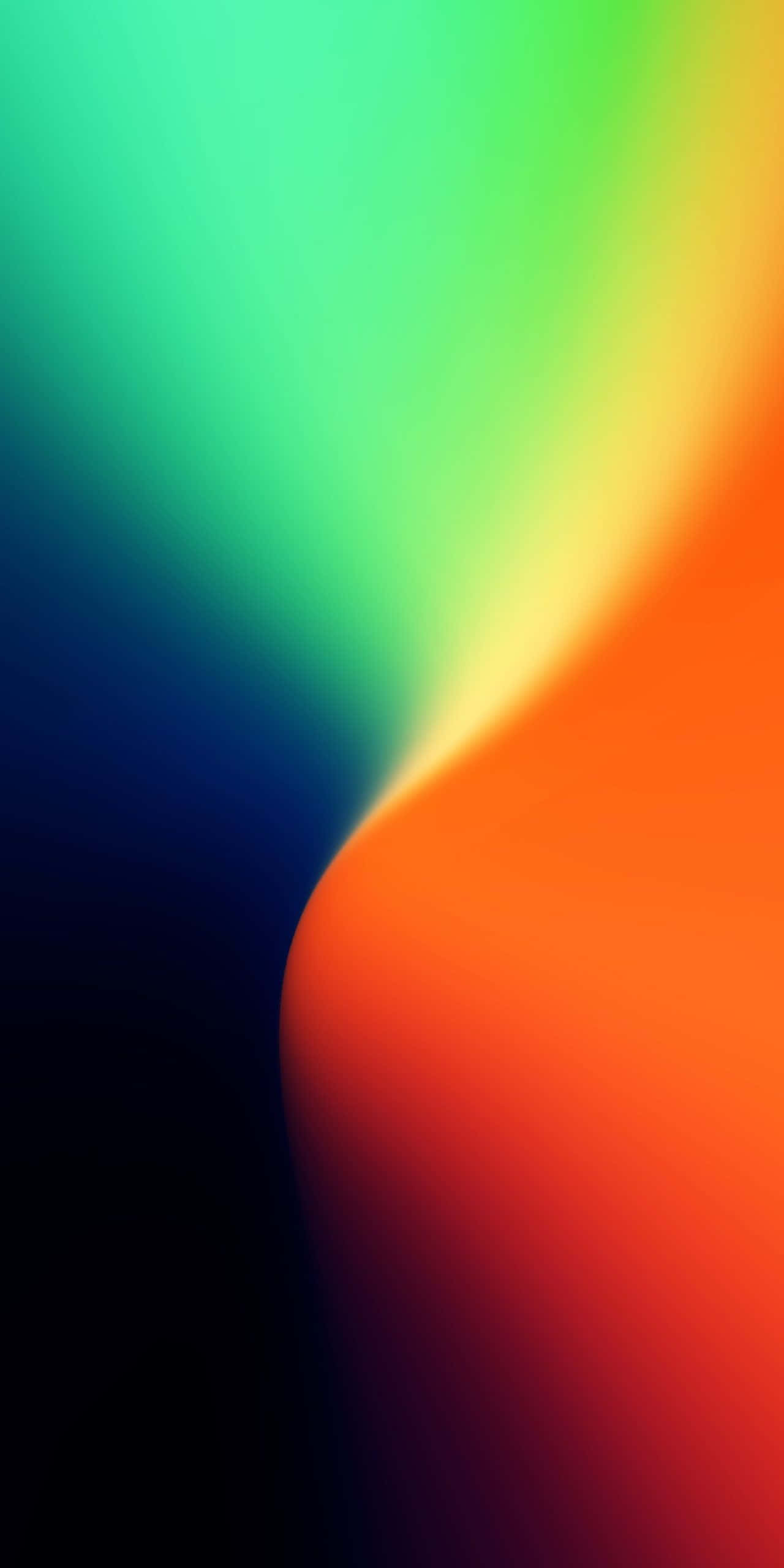 Blue And Orange 桌布 壁紙 — 充滿活力的抽象漸層從清涼的綠色過渡到溫暖的橙色，背景為深色。