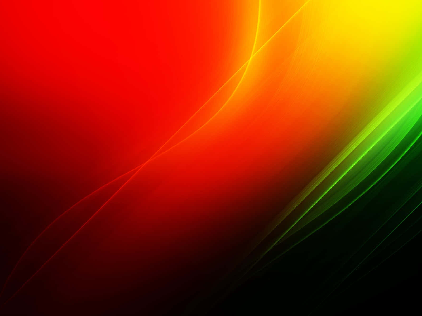 Abstract Green 桌布 壁紙 — 充滿活力的抽象漸變從火紅到電光綠，在深色背景上帶有發光的曲線。