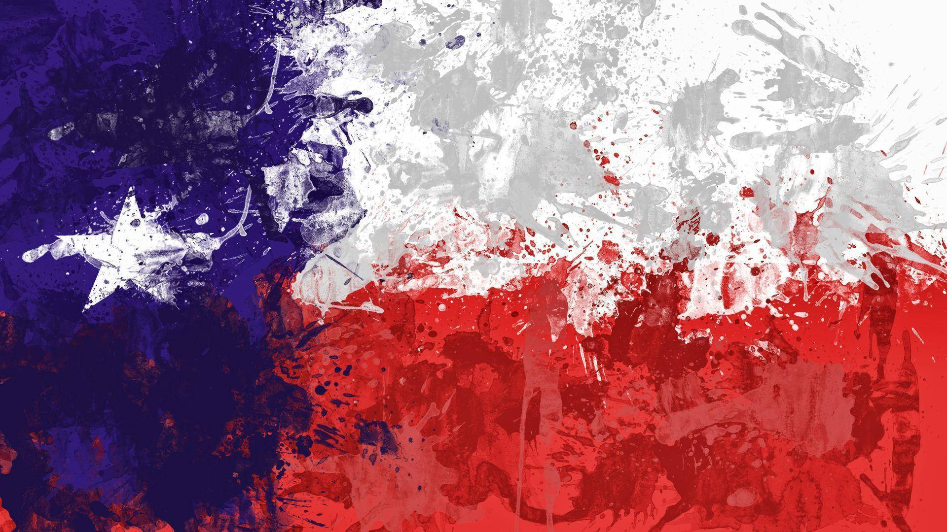 Texas 桌布 壁紙 — 充滿活力的抽象潑濺藝術，以鮮明的紅、白、藍色為主，藍色背景上有一顆白色星星。