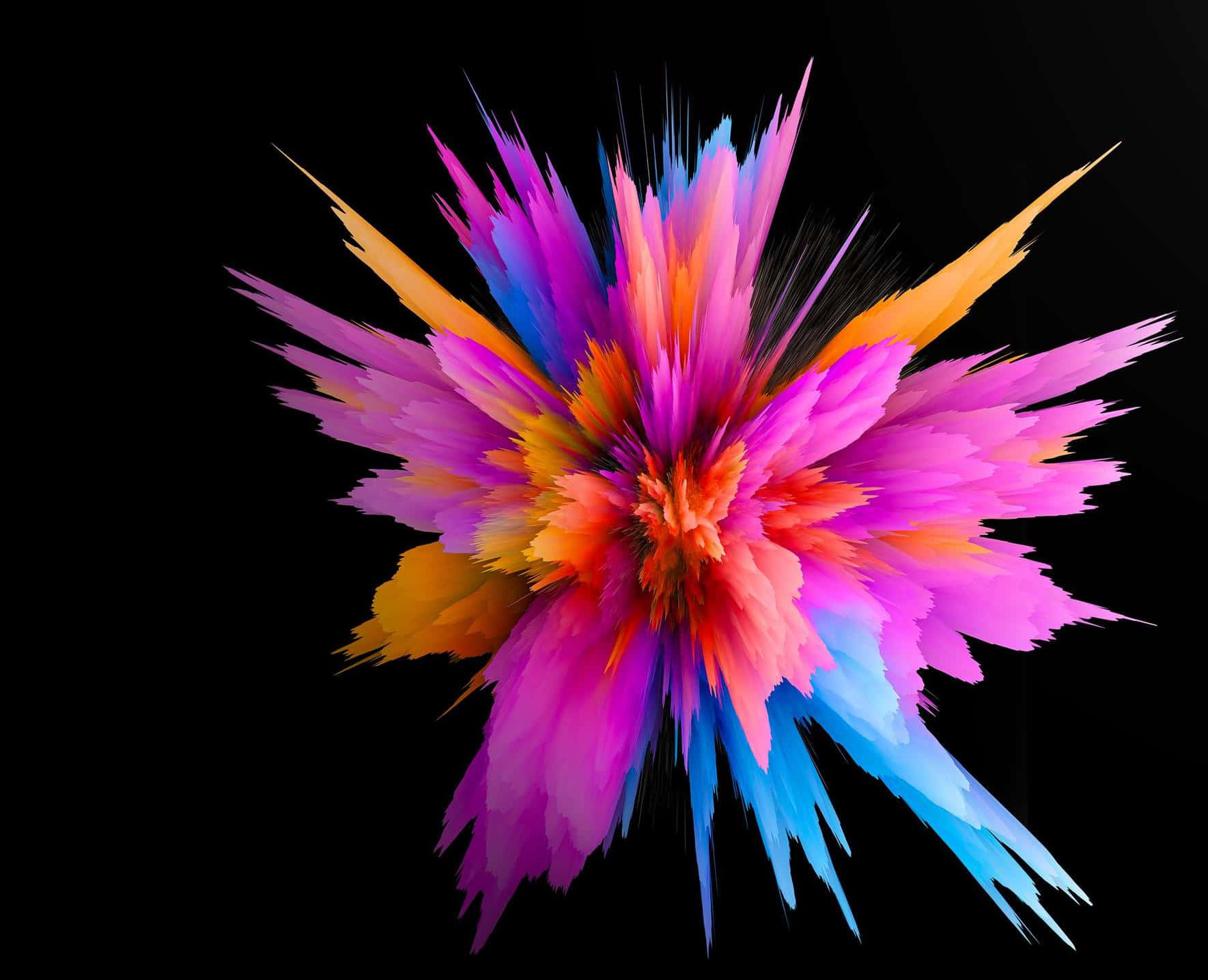 Abstract Colorful 桌布 壁紙 — 充滿活力的抽象爆炸，粉紅色、橙色、藍色和黃色的碎片在黑色背景上輻射。