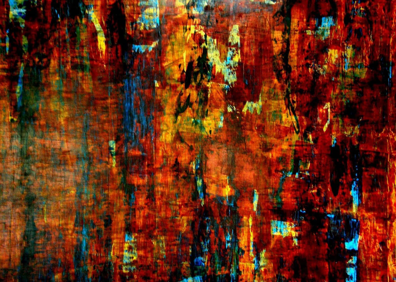 Abstract Expressionism 桌布 壁紙 — 充滿活力的抽象畫，以紅色、橙色、黃色和藍色的粗獷筆觸創造出動態的紋理構圖。