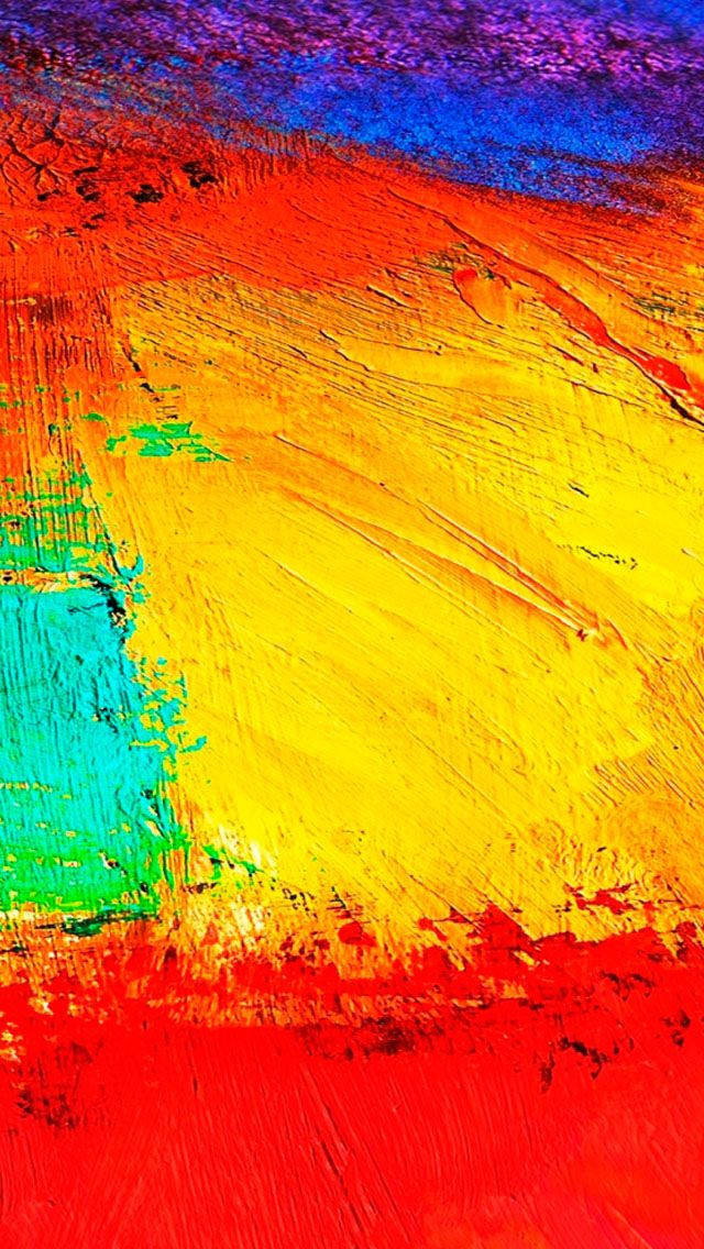 Paint Art 桌布 壁紙 — 充滿活力的抽象畫，以紅色、黃色、藍色和藍綠色的粗獷筆觸，創造出動態的紋理構圖。