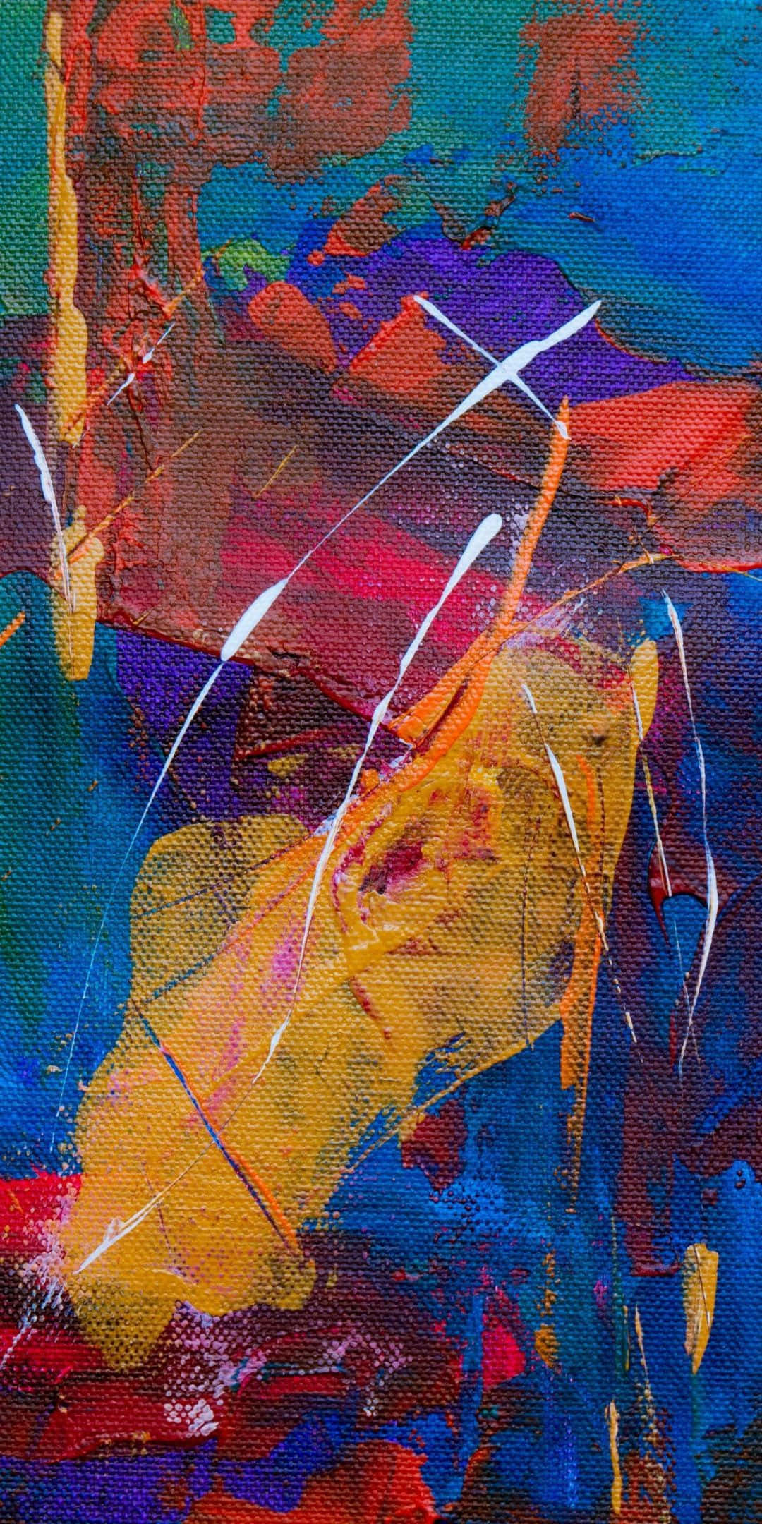 Abstract Expressionism 桌布 壁紙 — 充滿活力的抽象畫，在紋理畫布上以藍色、紅色、黃色和白色的粗獷筆觸繪製。
