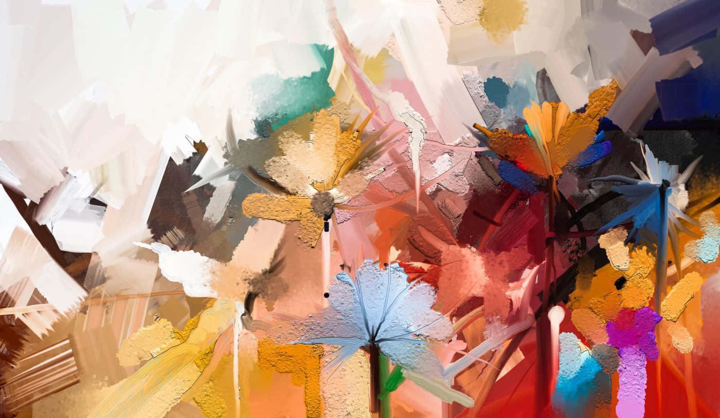 Painting 桌布 壁紙 — 充滿活力的抽象畫，大膽的筆觸和分層色彩創造出動態的花卉般形態。