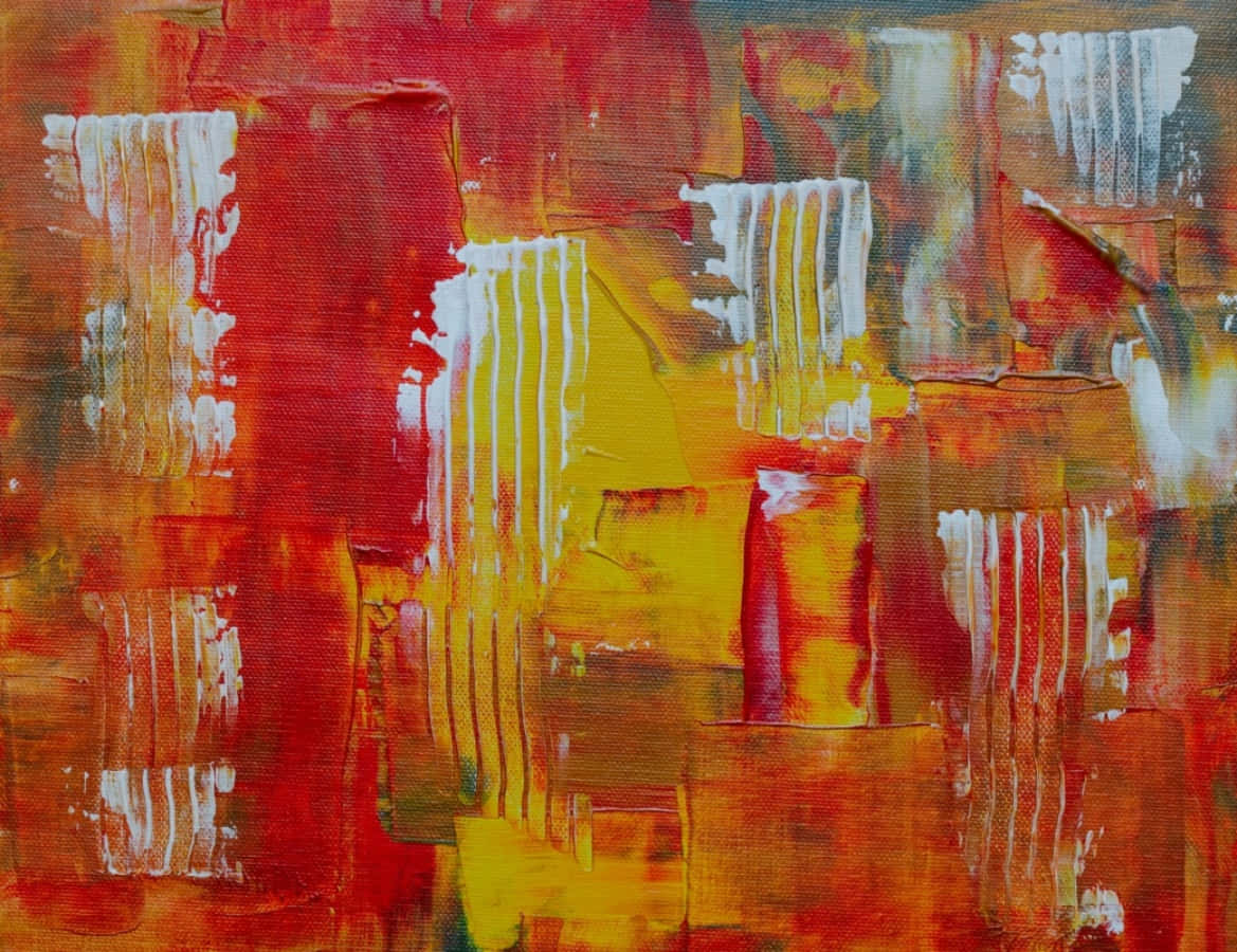 Painting 桌布 壁紙 — 充滿活力的抽象畫，大膽的紅色、黃色和白色筆觸層疊在紋理畫布上。