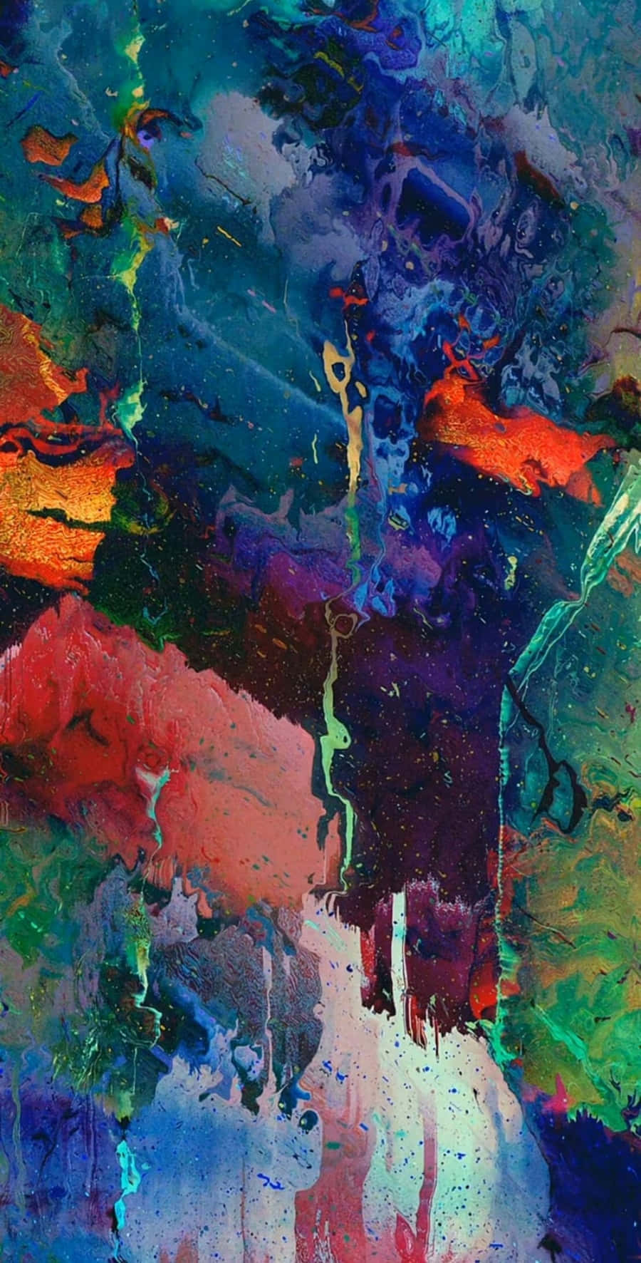 Painting 桌布 壁紙 — 充滿活力的抽象畫，藍色、紫色、紅色和綠色在動態流體運動中旋轉。