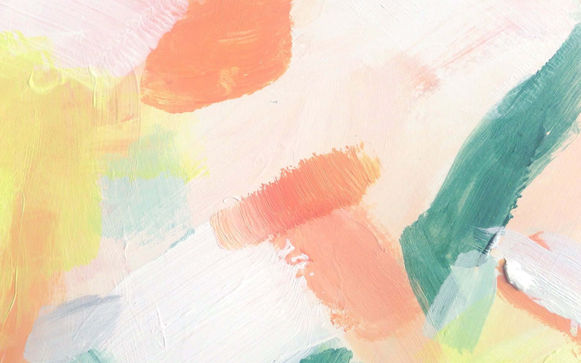 Paint Art 桌布 壁紙 — 充滿活力的抽象筆觸，以柔和蜜桃色、黃色、藍綠色和白色營造出紋理豐富的繪畫背景。