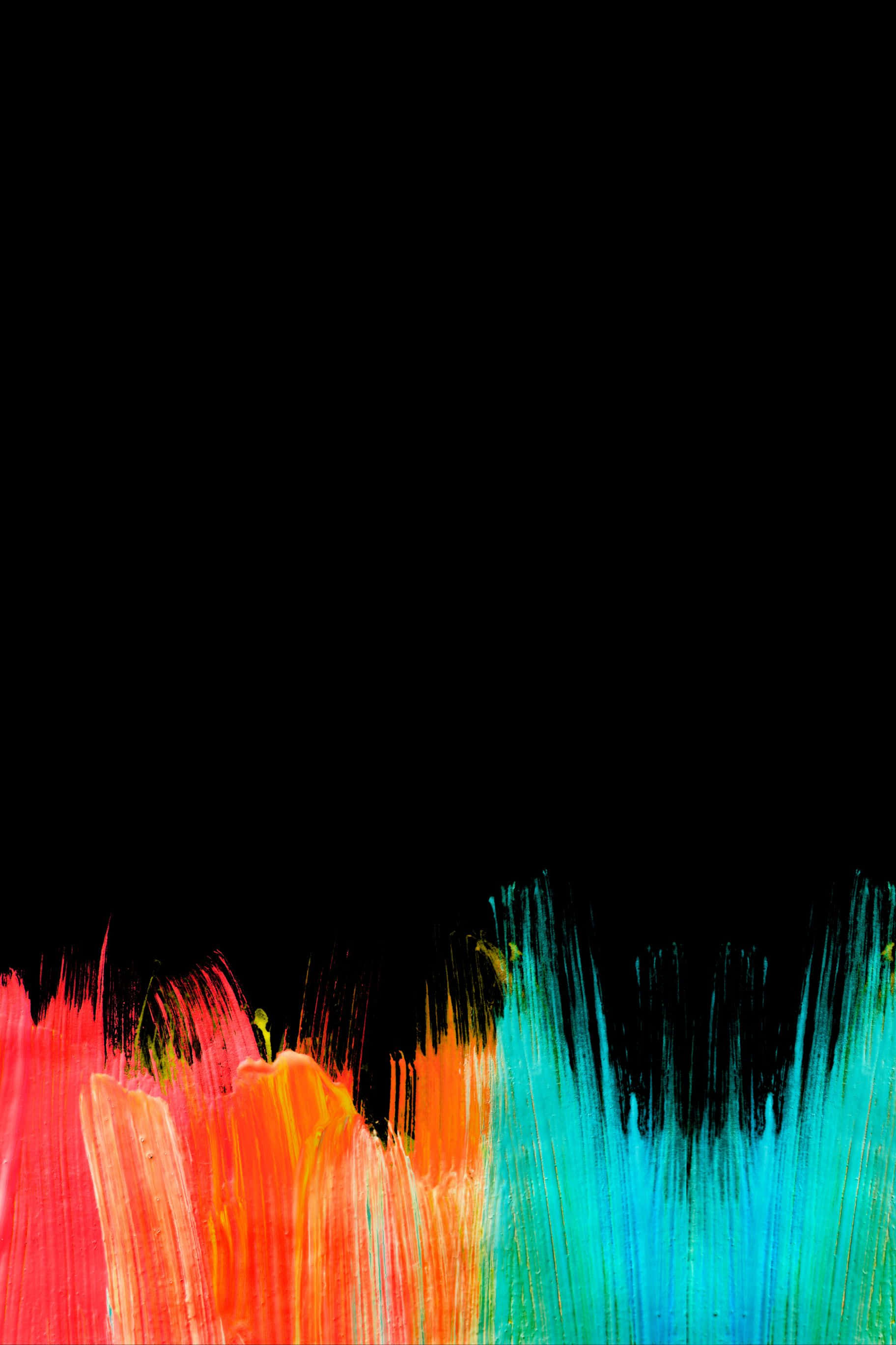 1824x2736 桌布 壁紙 — 充滿活力的抽象筆觸，紅橙色和藍綠色從黑色畫布上迸發而出，像火熱的波浪。