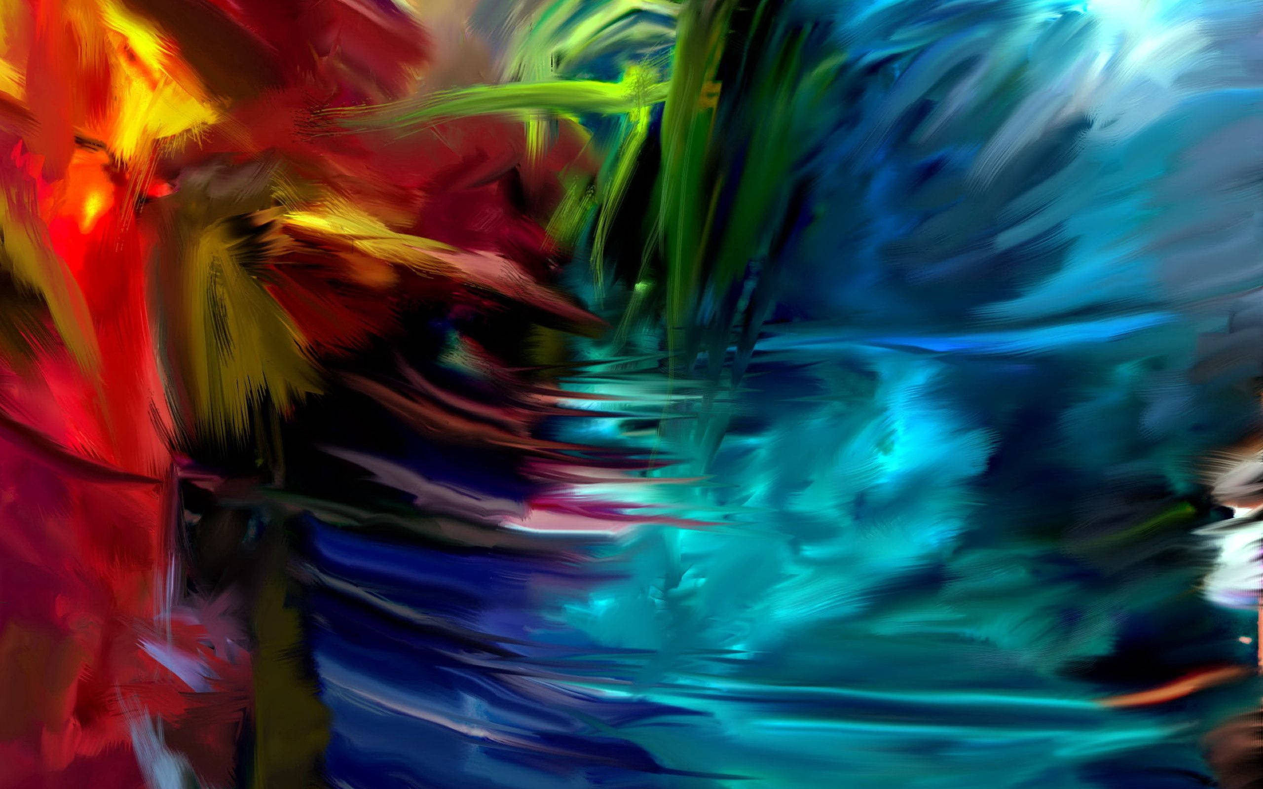 Textured 桌布 壁紙 — 充滿活力的抽象筆觸以火紅、黃色和冷藍色旋轉，營造出動感十足、充滿活力的構圖。