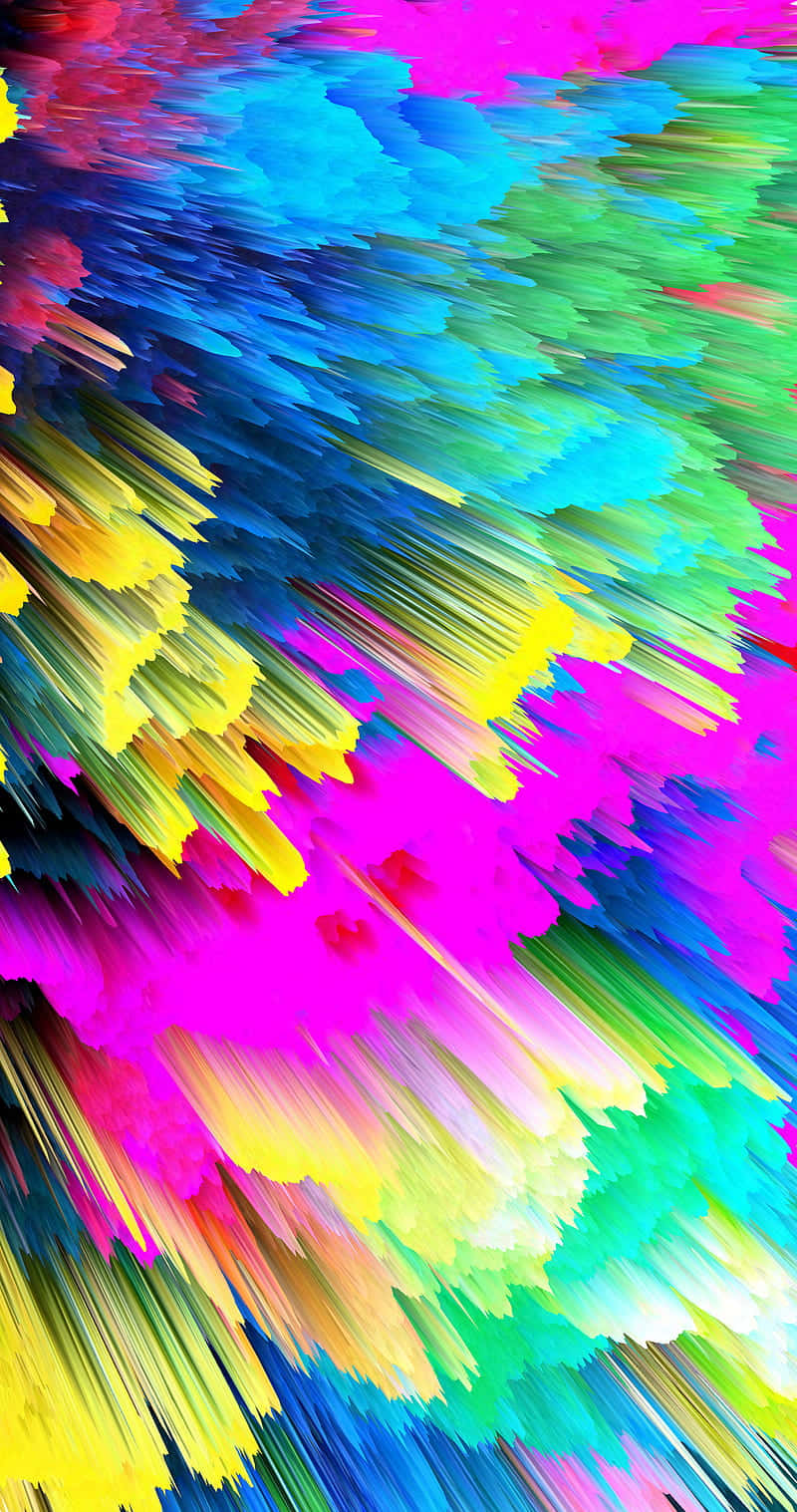 Cool Color 桌布 壁紙 — 充滿活力的抽象筆觸以粉紅色、藍色、綠色和黃色的電光色調對角線爆炸。