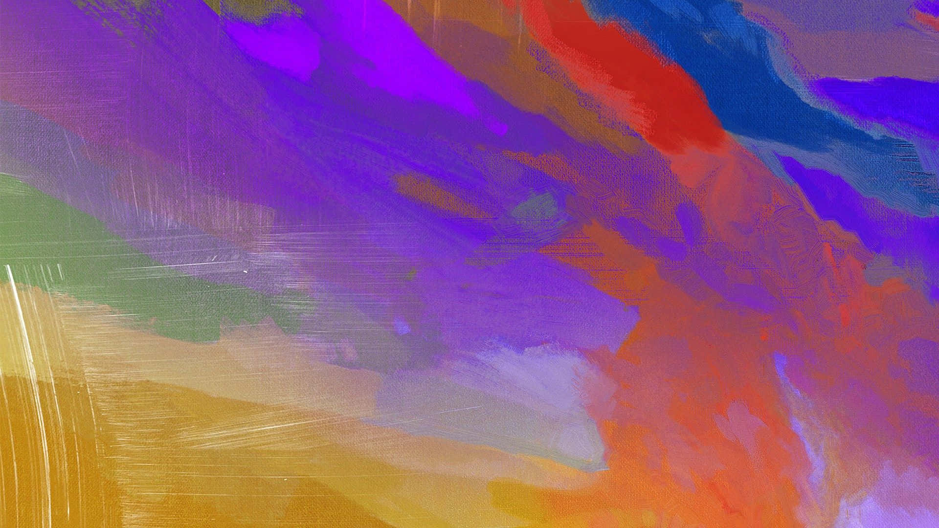 桌布 壁紙 — 充滿活力的抽象筆觸在紋理畫布上以鮮豔的紫色、紅色、橙色和黃色旋轉。