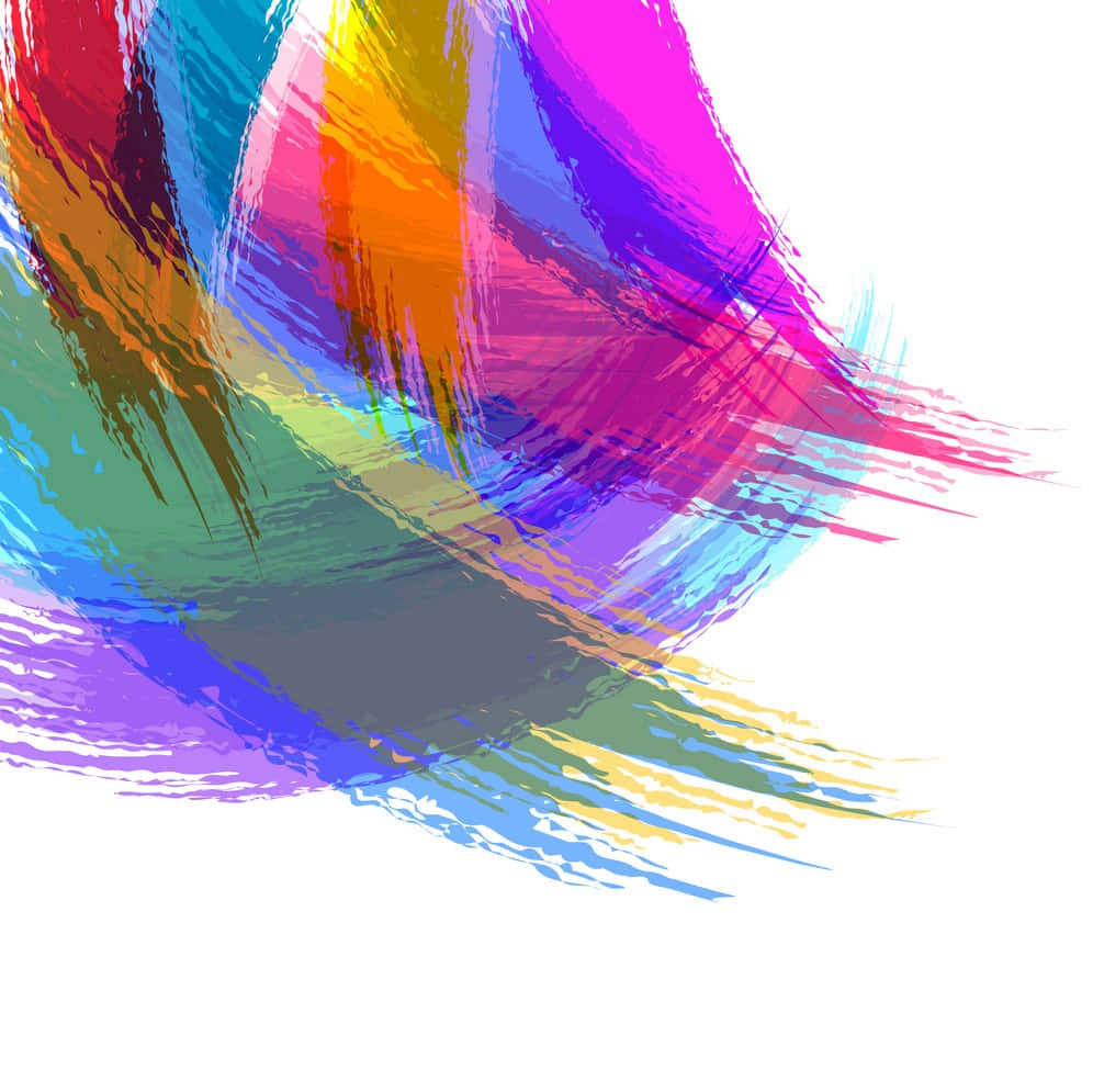 Brush Stroke 桌布 壁紙 — 充滿活力的抽象筆觸在純白色背景上形成彩虹色調的動態爆炸漩渦。