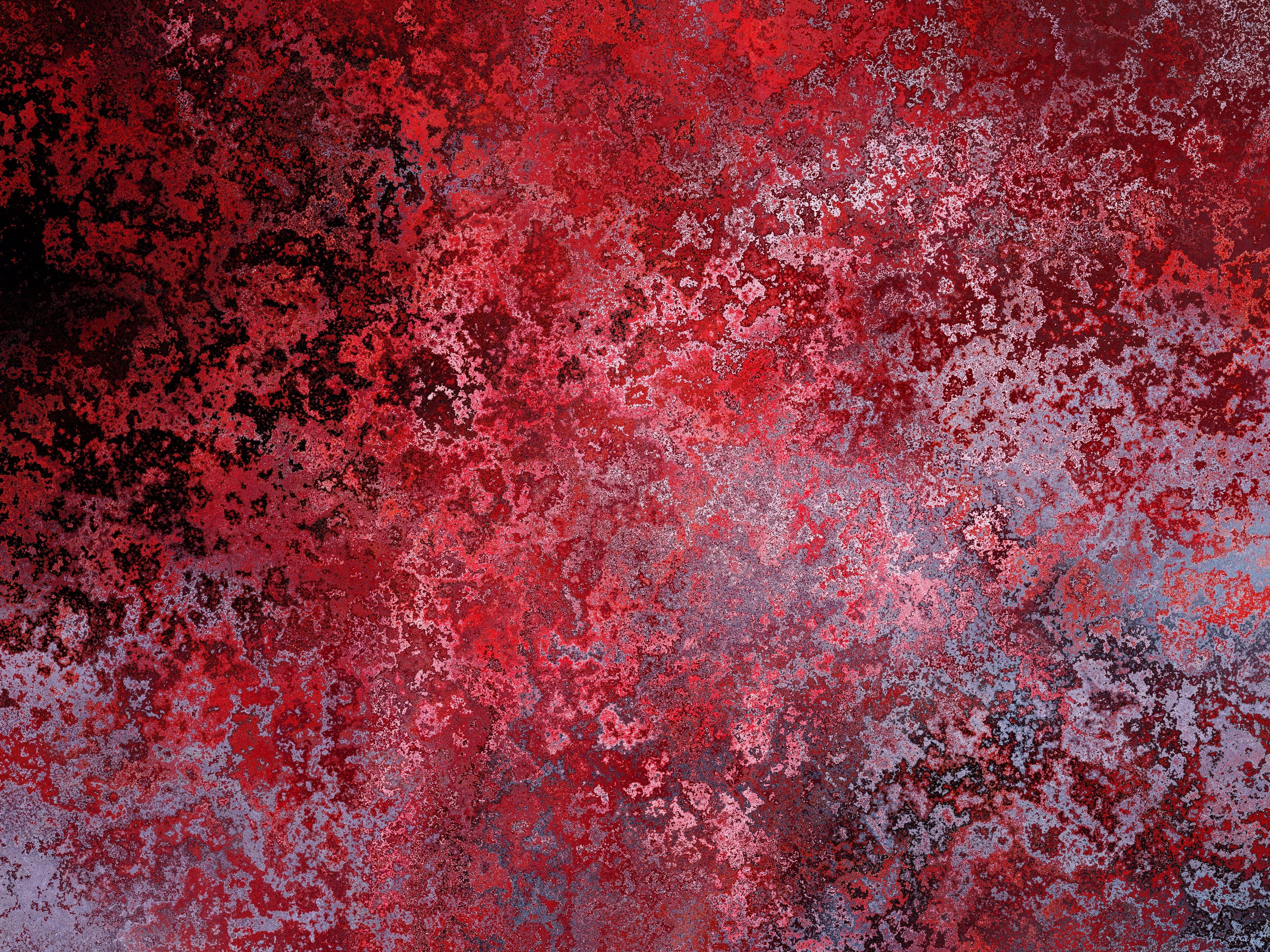 抽象 桌布 壁紙 — 充滿活力的抽象紋理，在深色背景上濺灑紅色和銀色油漆。