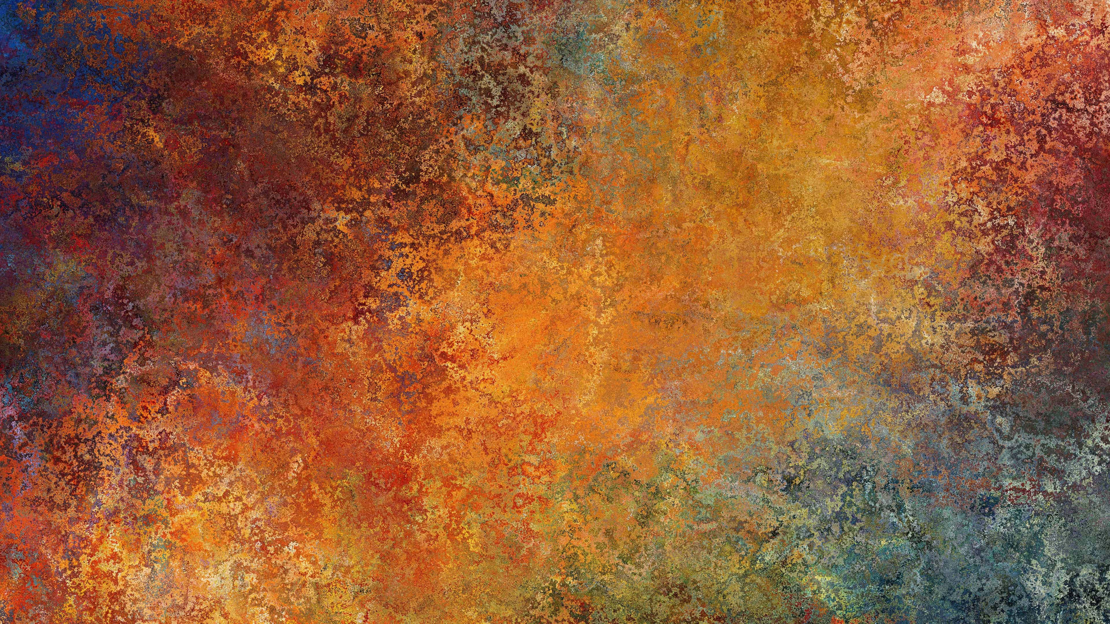 texture 桌布 壁紙 — 充滿活力的抽象紋理，帶有旋轉的鏽橙色和深藍色調，讓人聯想到老化的金屬或塗漆的畫布。