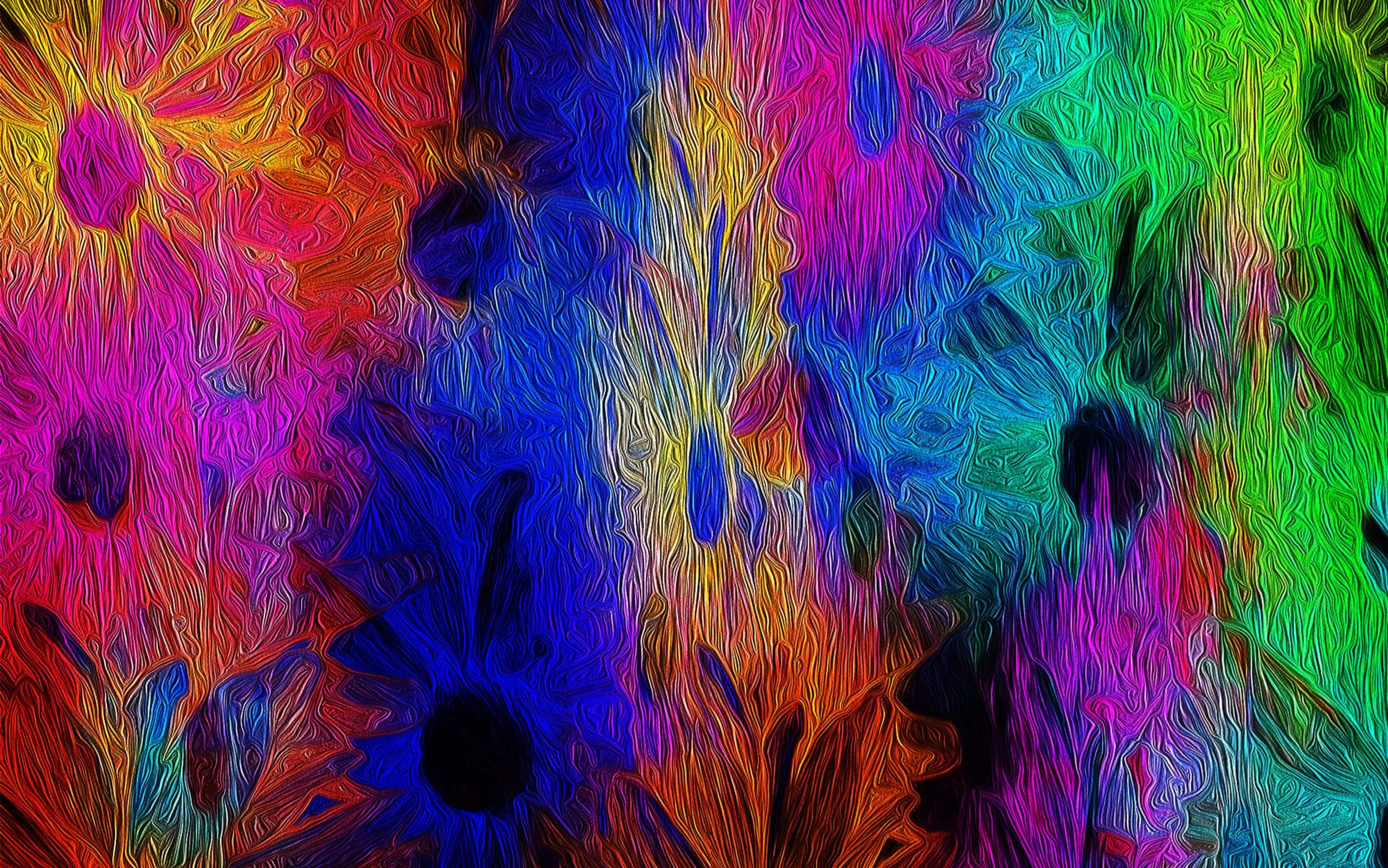 Abstract Expressionism 桌布 壁紙 — 充滿活力的抽象花卉形狀在動態數位繪畫中以霓虹色彩綻放。