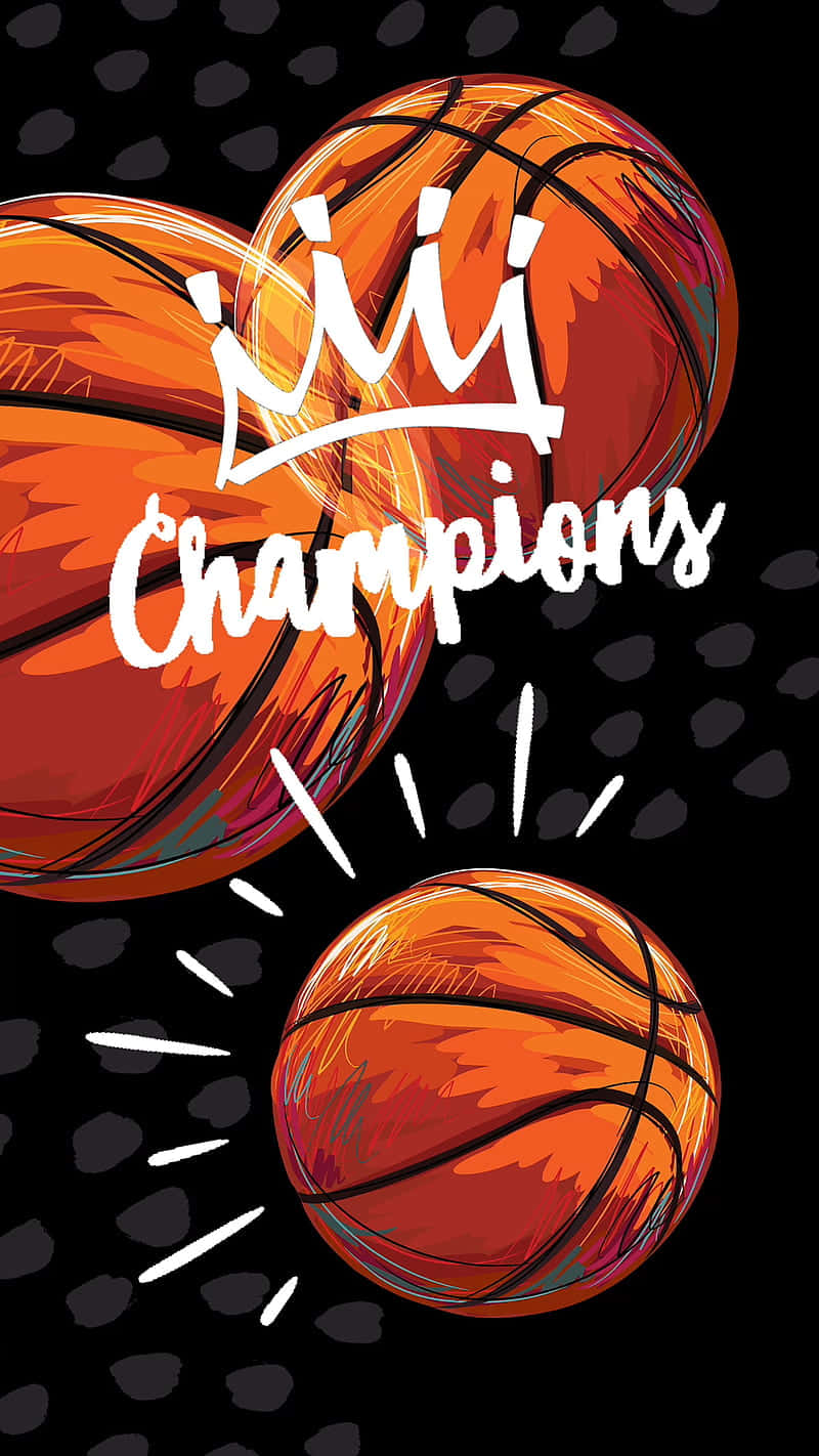 Champion 桌布 壁紙 — 充滿活力的插圖籃球，帶有「Champions」文字在深色斑點背景上發光。