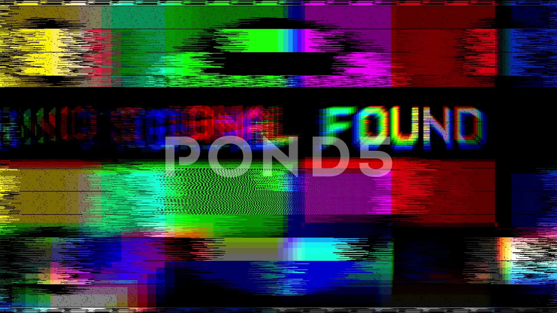 Glitch Effect 桌布 壁紙 — 充滿活力的故障藝術，在混亂的彩虹像素背景上顯示扭曲的文字「ORIGINAL FOUND」。