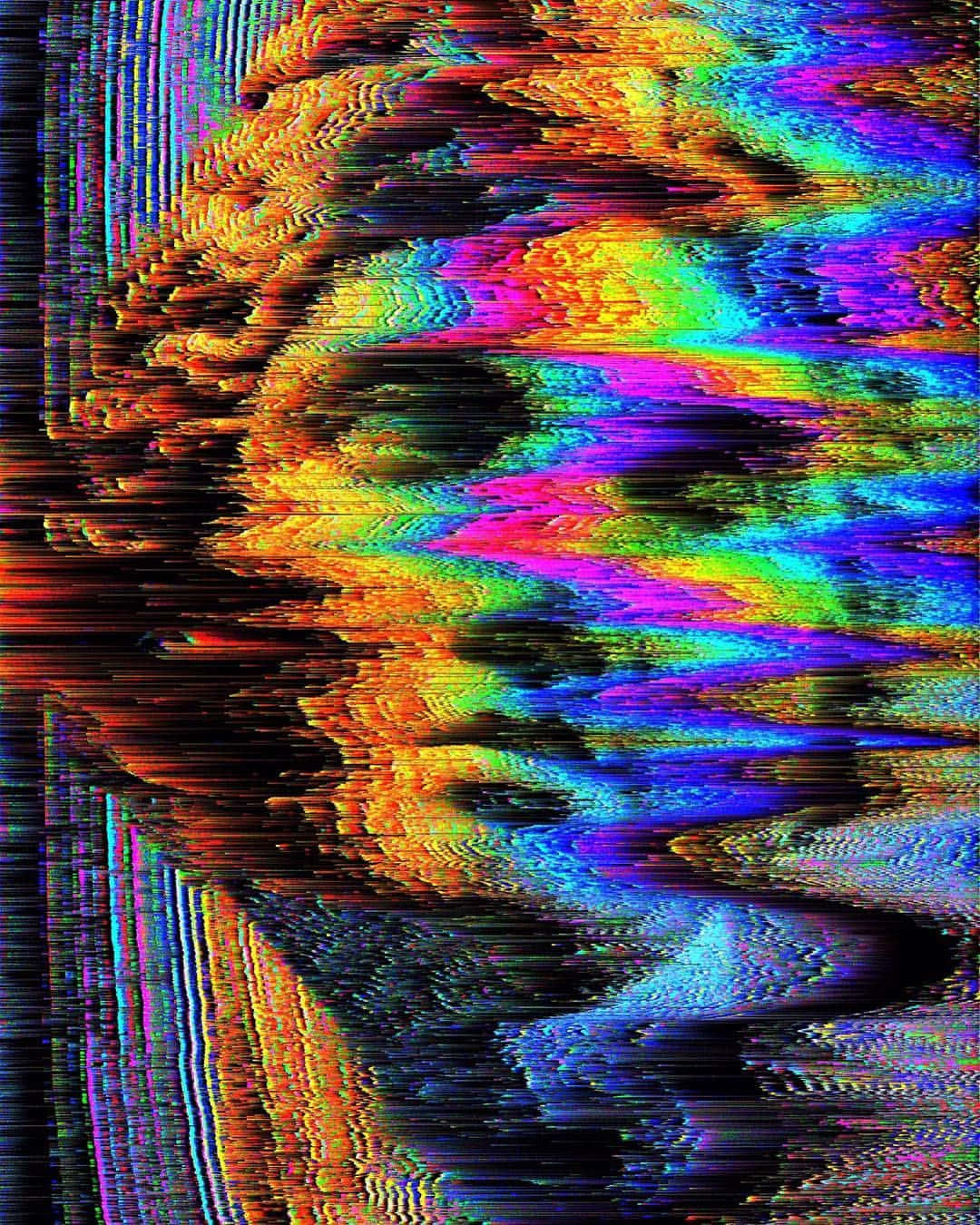 Glitch Effect 桌布 壁紙 — 充滿活力的故障藝術，帶有扭曲的彩虹色彩和數位噪點，創造出混亂的抽象圖案。