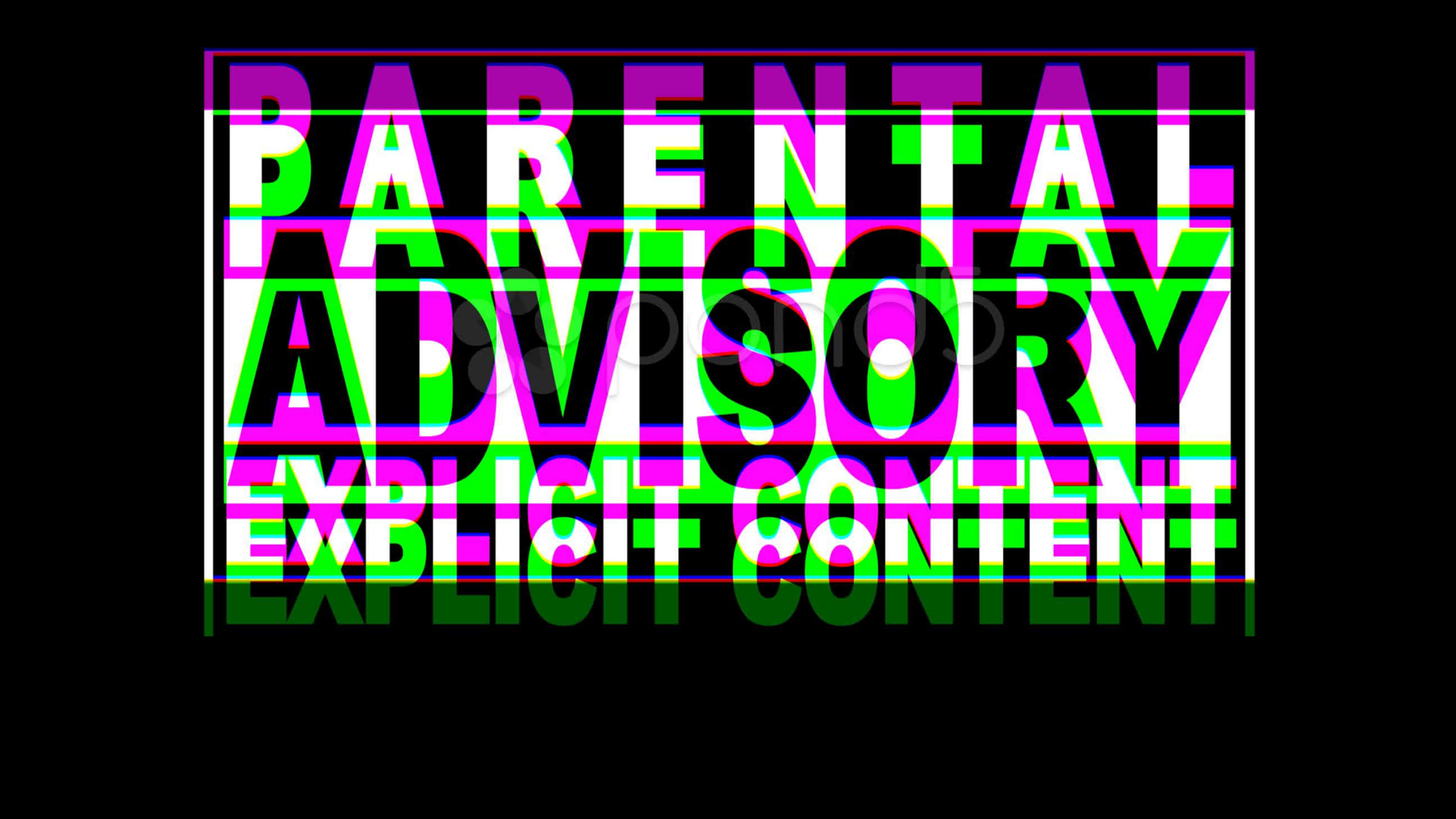 Content 桌布 壁紙 — 充滿活力的故障藝術文字在黑色背景上以粗體霓虹色顯示家長指引明確內容。