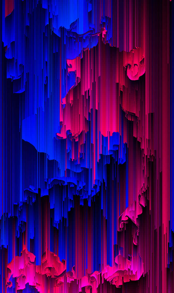 720x1208 桌布 壁紙 — 充滿活力的數位抽象藝術，藍色和洋紅色的幾何碎片層疊而下，營造出動態的碎裂效果。