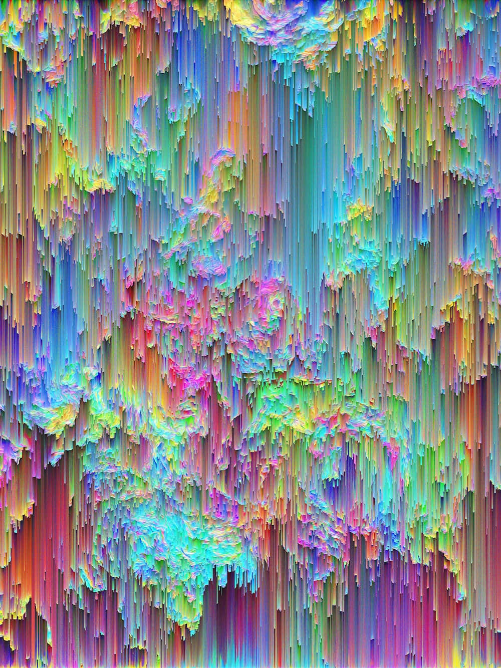 psychedelic art 桌布 壁紙 — 充滿活力的數位瀑布，彩虹像素層層流下，形成迷人的抽象瀑布。
