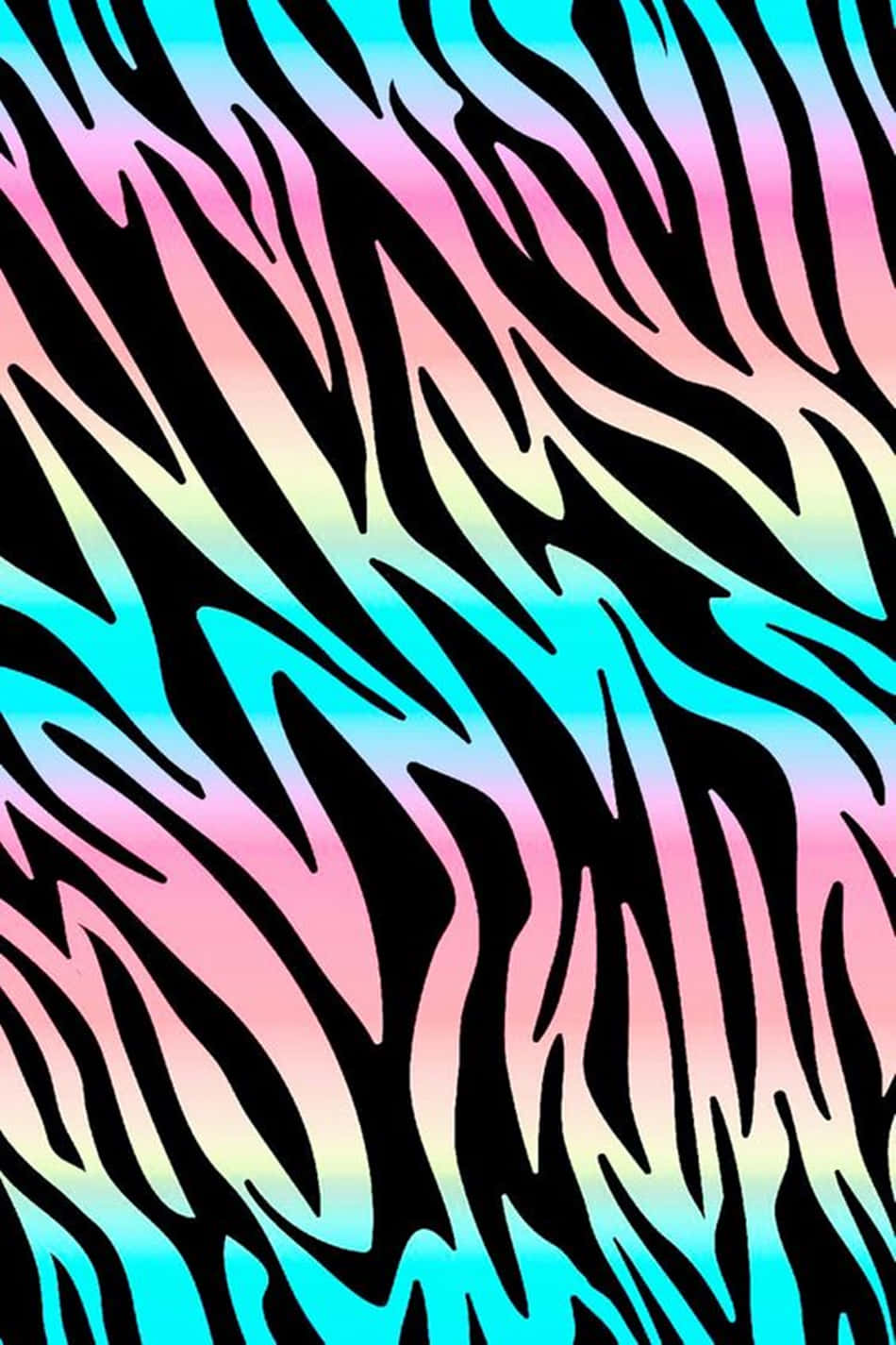 Animal Print 桌布 壁紙 — 充滿活力的斑馬條紋圖案，採用螢光粉紅和青色漸變，搭配黑色背景。