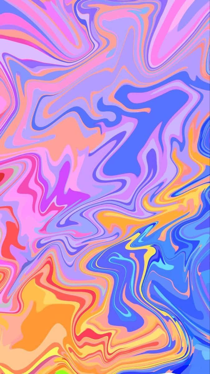 Pinterest 桌布 壁紙 — 充滿活力的旋轉抽象圖案，帶有螢光粉紅、藍色、橙色和黃色色調，以流暢的有機波浪流動。
