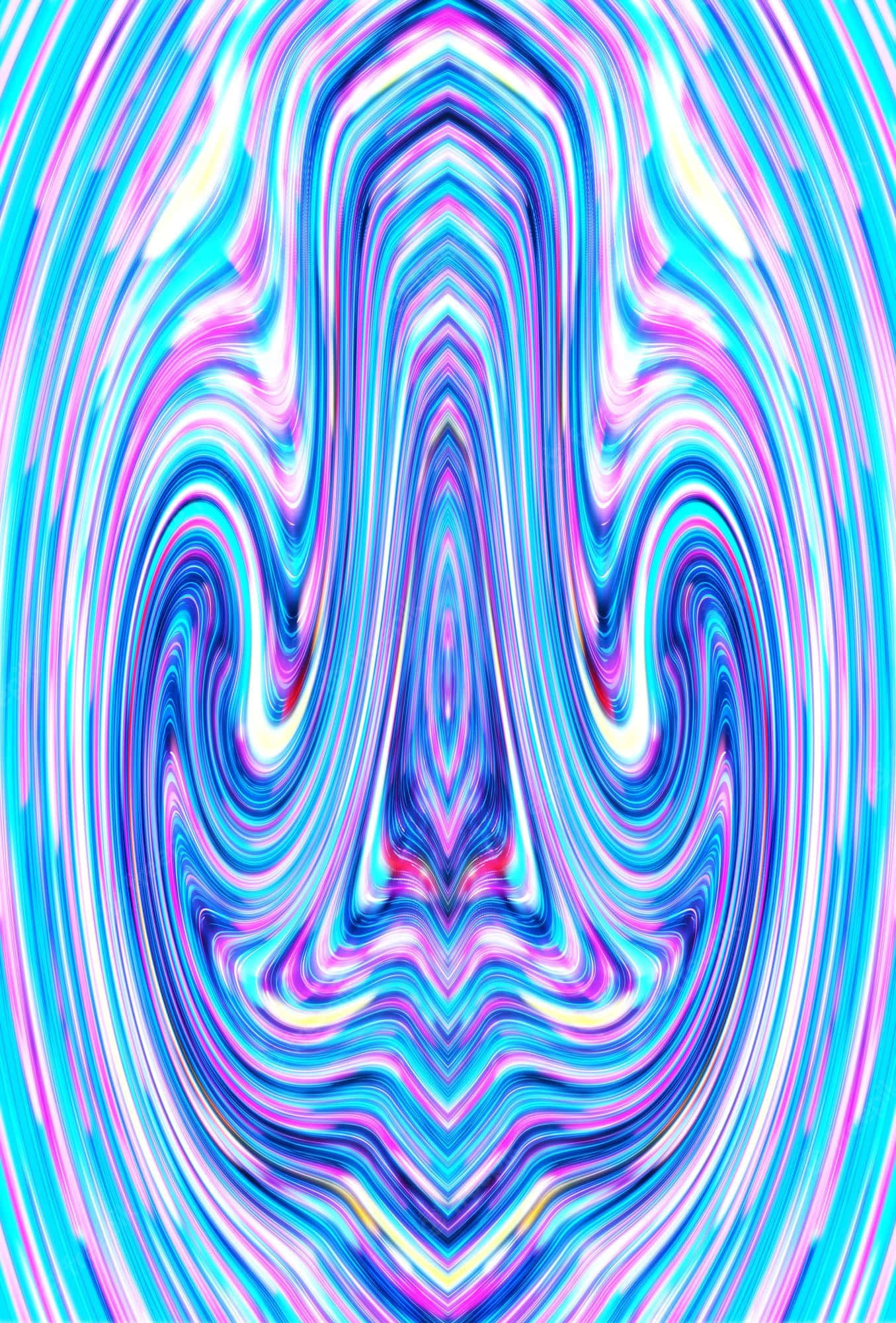 Trippy Blue 桌布 壁紙 — 充滿活力的旋轉抽象圖案，採用電光藍、粉紅和白色，對稱橢圓形設計。