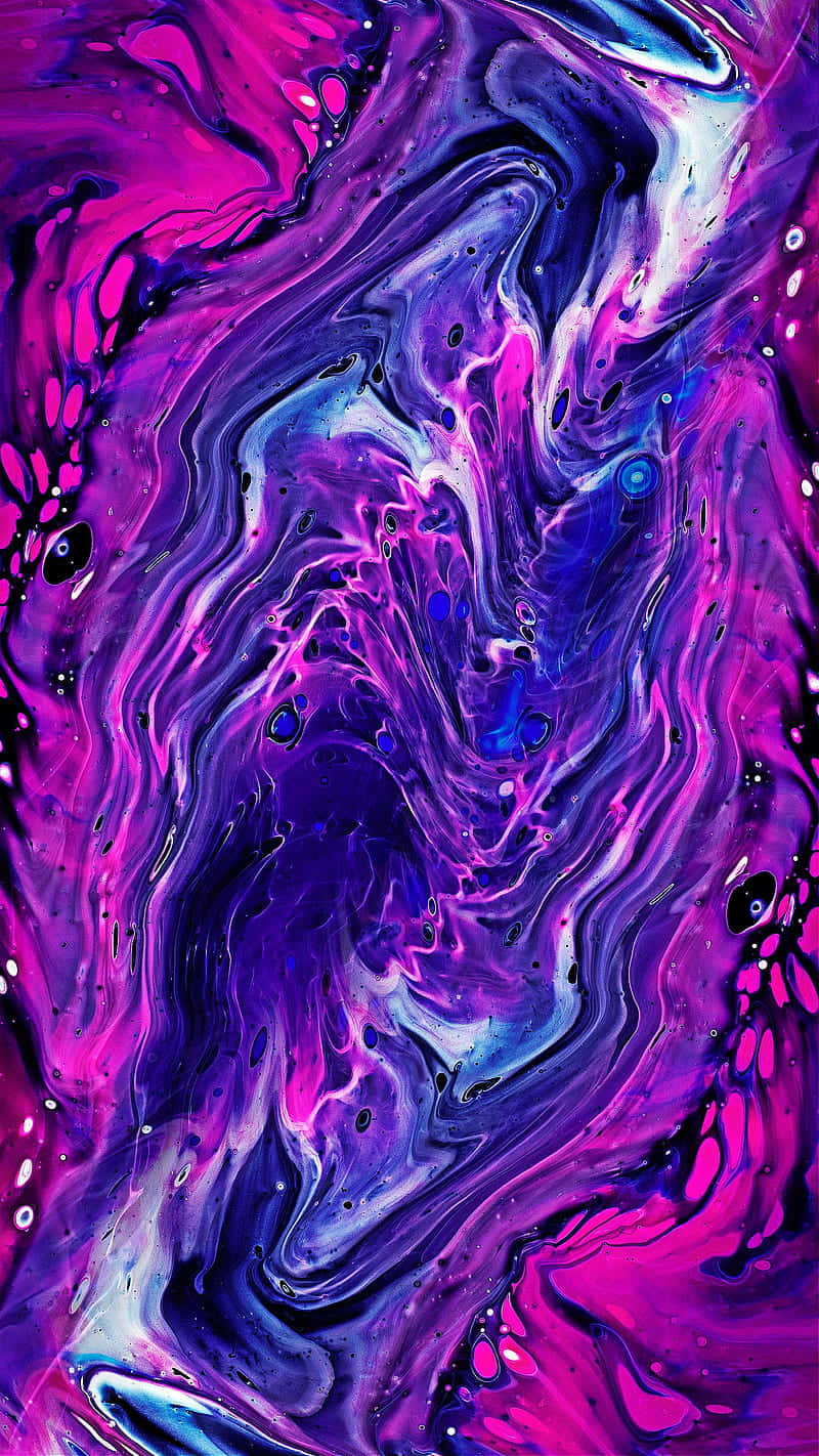 Painting 桌布 壁紙 — 充滿活力的旋轉抽象圖案，洋紅色紫色和電光藍色液體顏料帶有白色高光。
