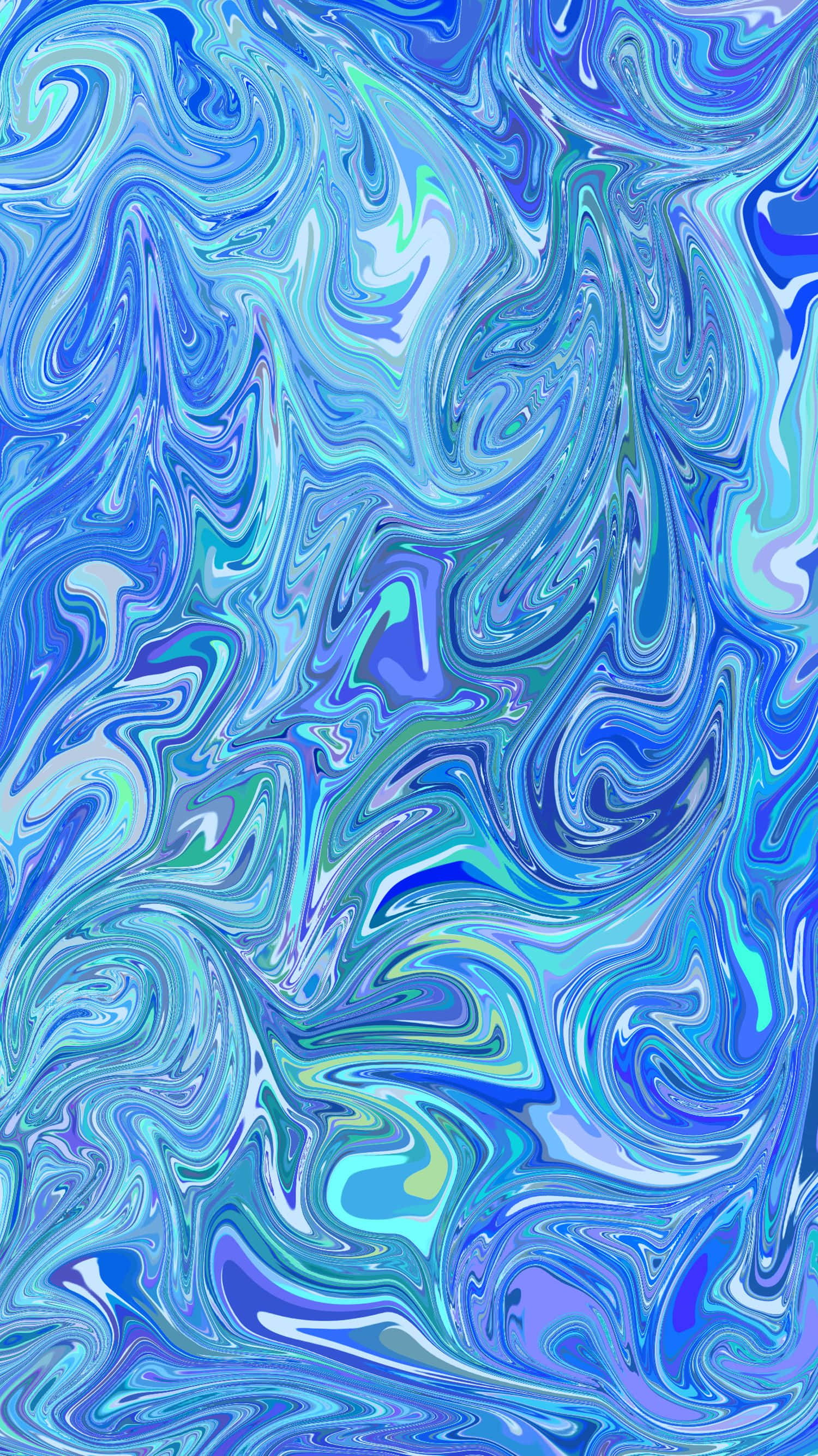 Trippy Blue 桌布 壁紙 — 充滿活力的旋轉抽象圖案，藍色、藍綠色和白色，類似液體大理石或宇宙星雲。