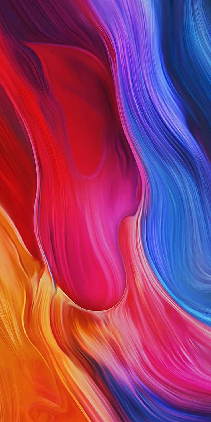Xiaomi 桌布 壁紙 — 充滿活力的旋轉抽象色彩在畫布上以鮮明的紅色、藍色和橙色動態流動。