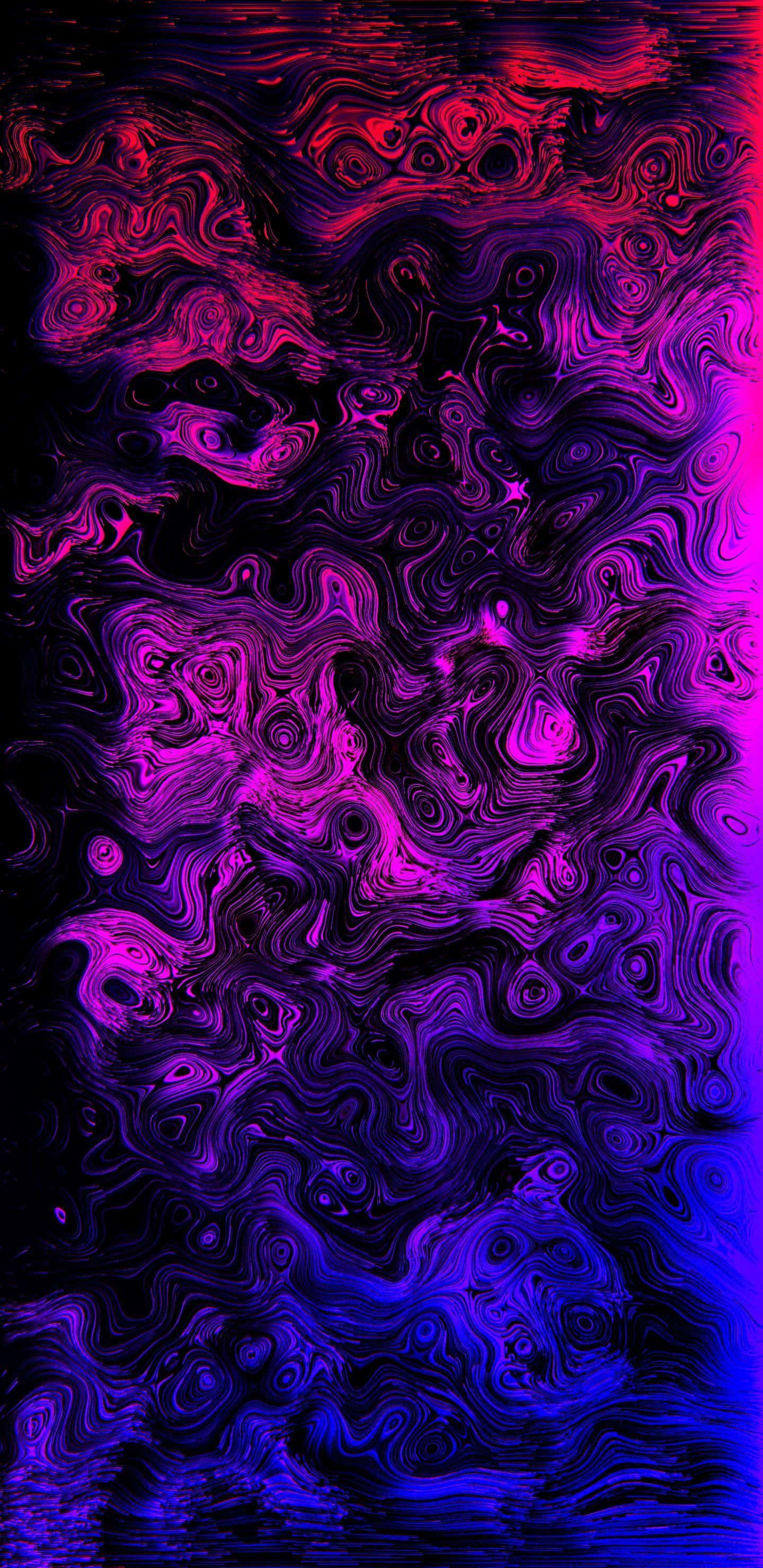 迷幻美學 桌布 壁紙 — 充滿活力的旋轉星雲，洋紅色紫色和電光藍色在黑色虛空中形成宇宙抽象爆炸。