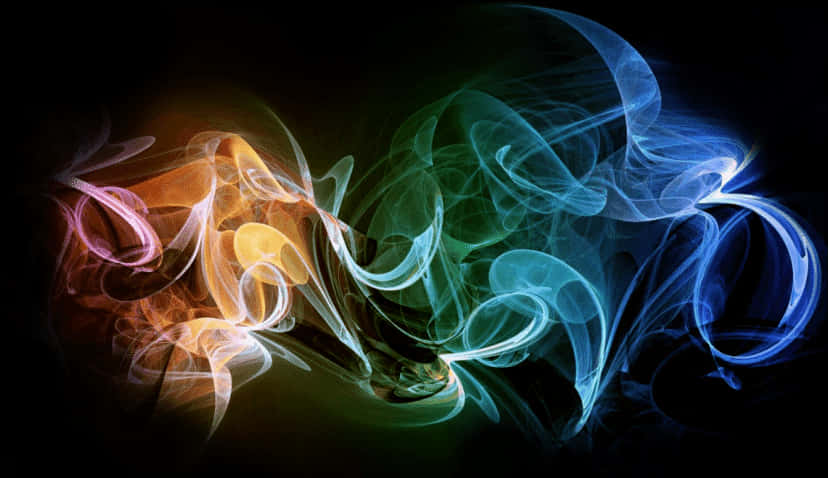 Red Smoke Effect 桌布 壁紙 — 充滿活力的旋轉煙霧，呈現溫暖的橙色和冷藍色調，在黑色背景上動態流動。