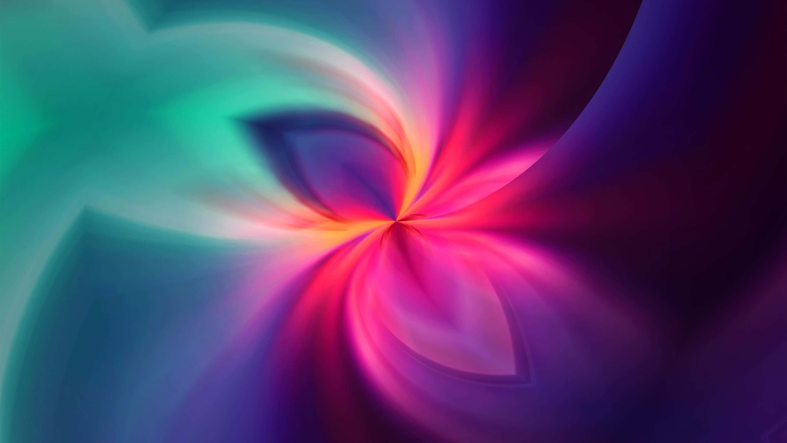 glow 桌布 壁紙 — 充滿活力的旋轉碎形圖案從發光的中心輻射出來，融合了青色、粉紅色和紫色色調。