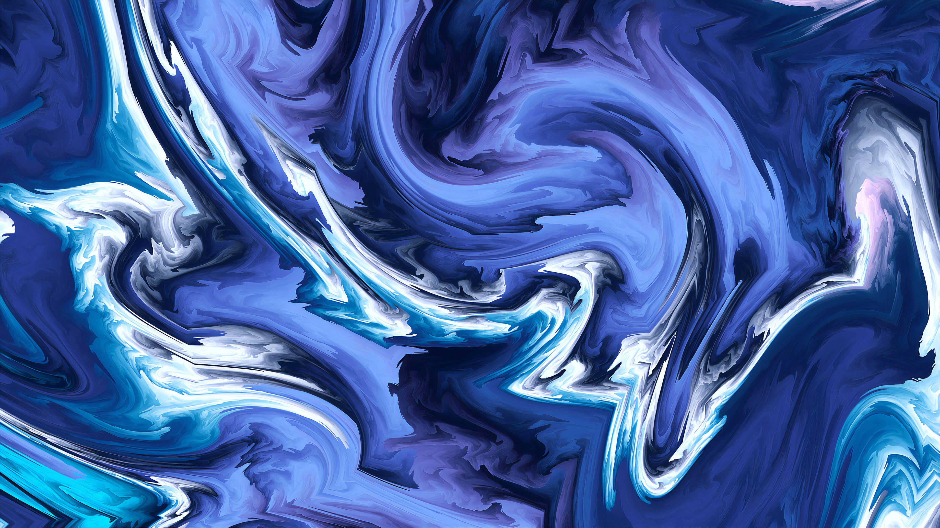 Blue Marble 桌布 壁紙 — 充滿活力的旋轉藍色和白色創造出具有光澤流動紋理的動態抽象流體藝術構圖。